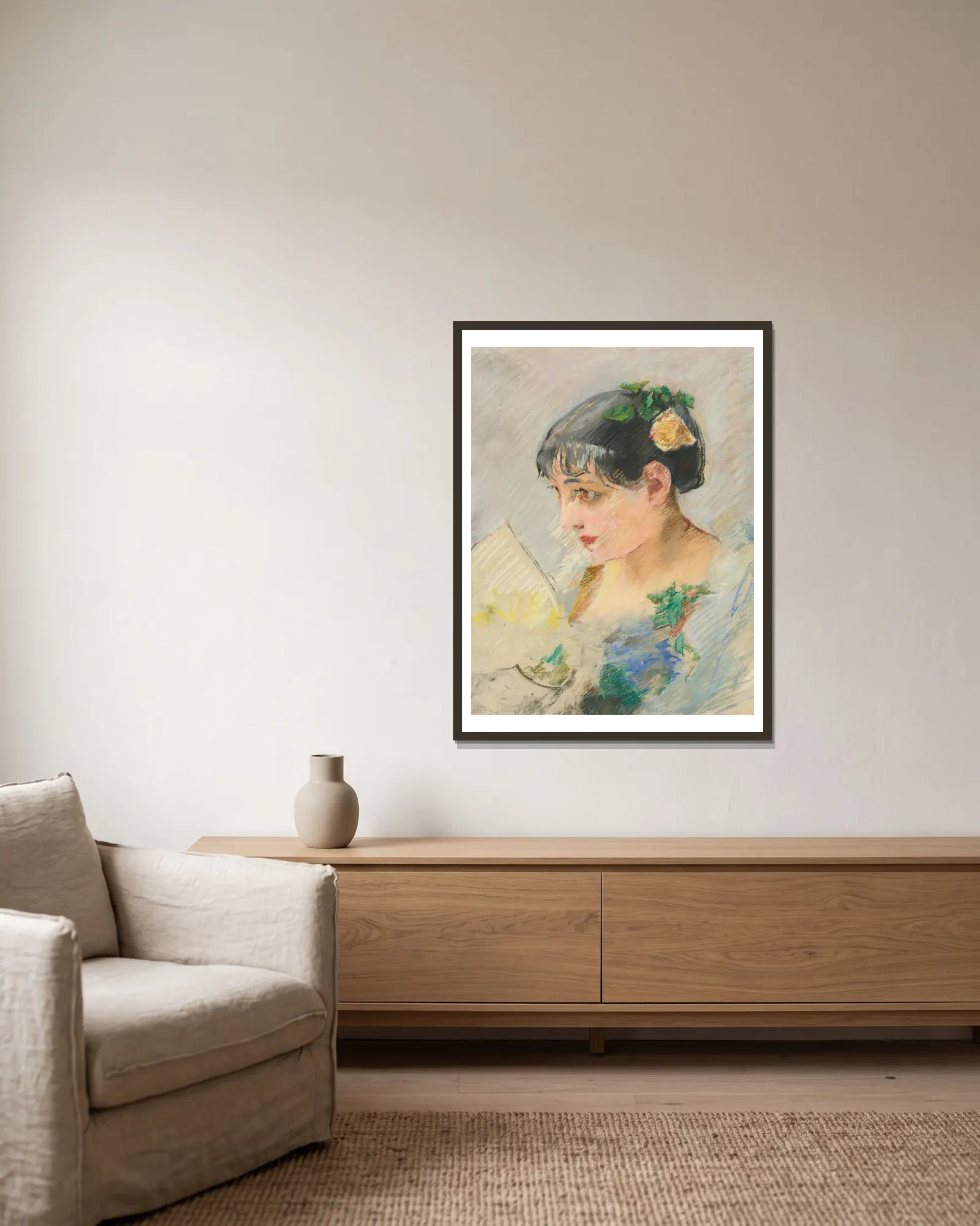 L’espagnole (Portrait De La Modiste) av Eva Gonzalès inramad på en vägg