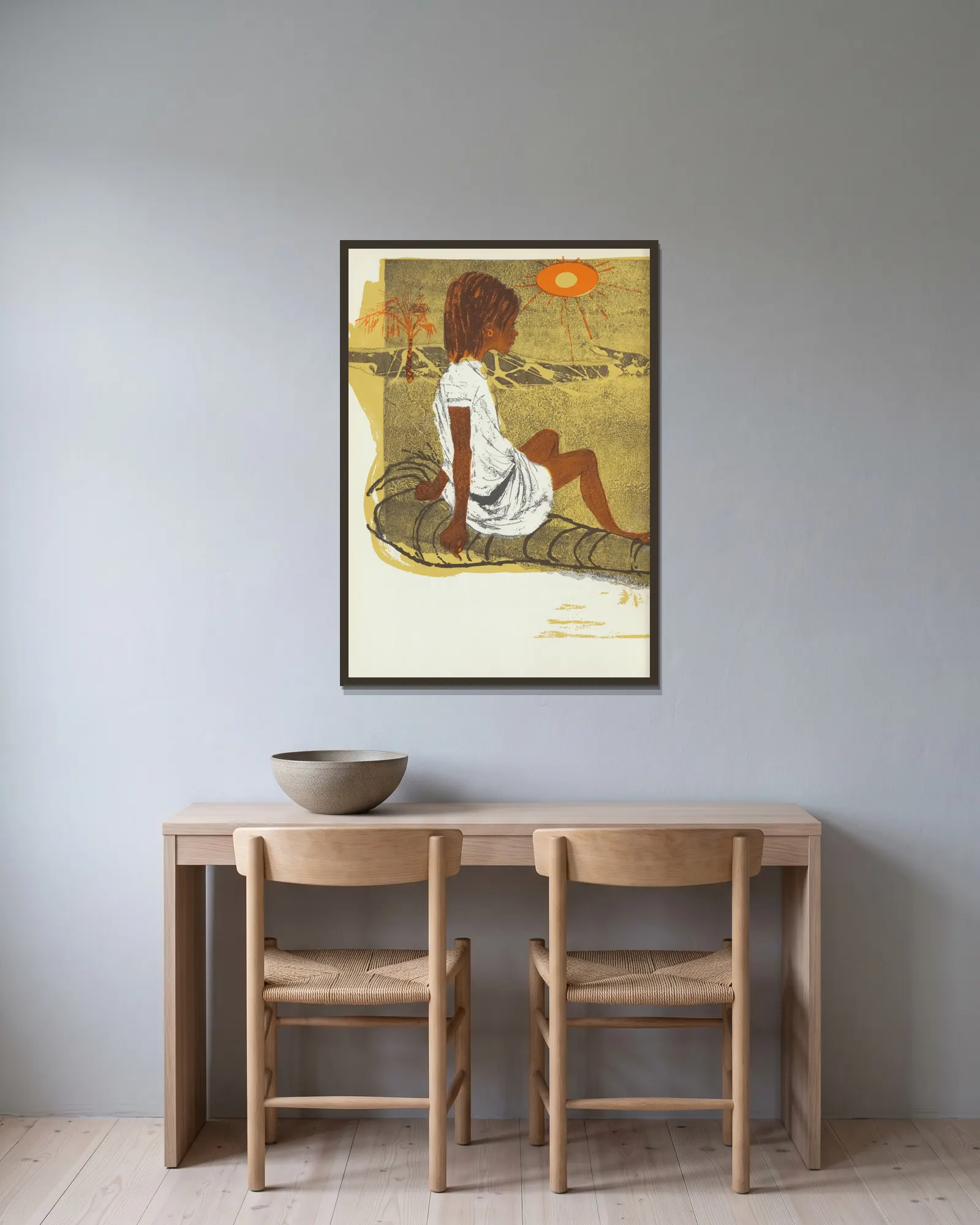 Lonely Maria pl16 av Evaline Ness inramad på en vägg