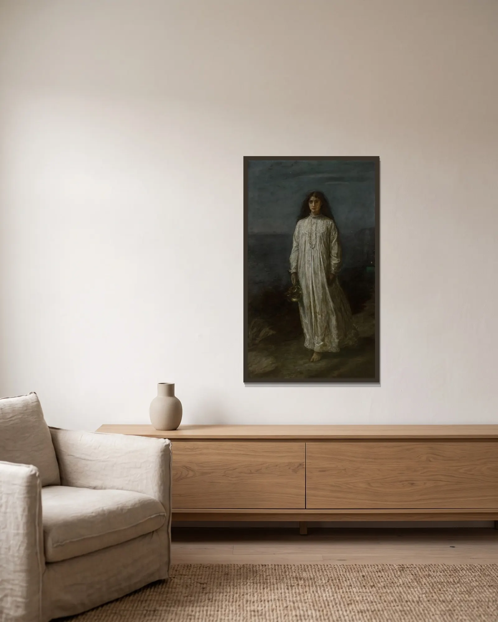 A Somnambulist av Sir John Everett Millais inramad på en vägg