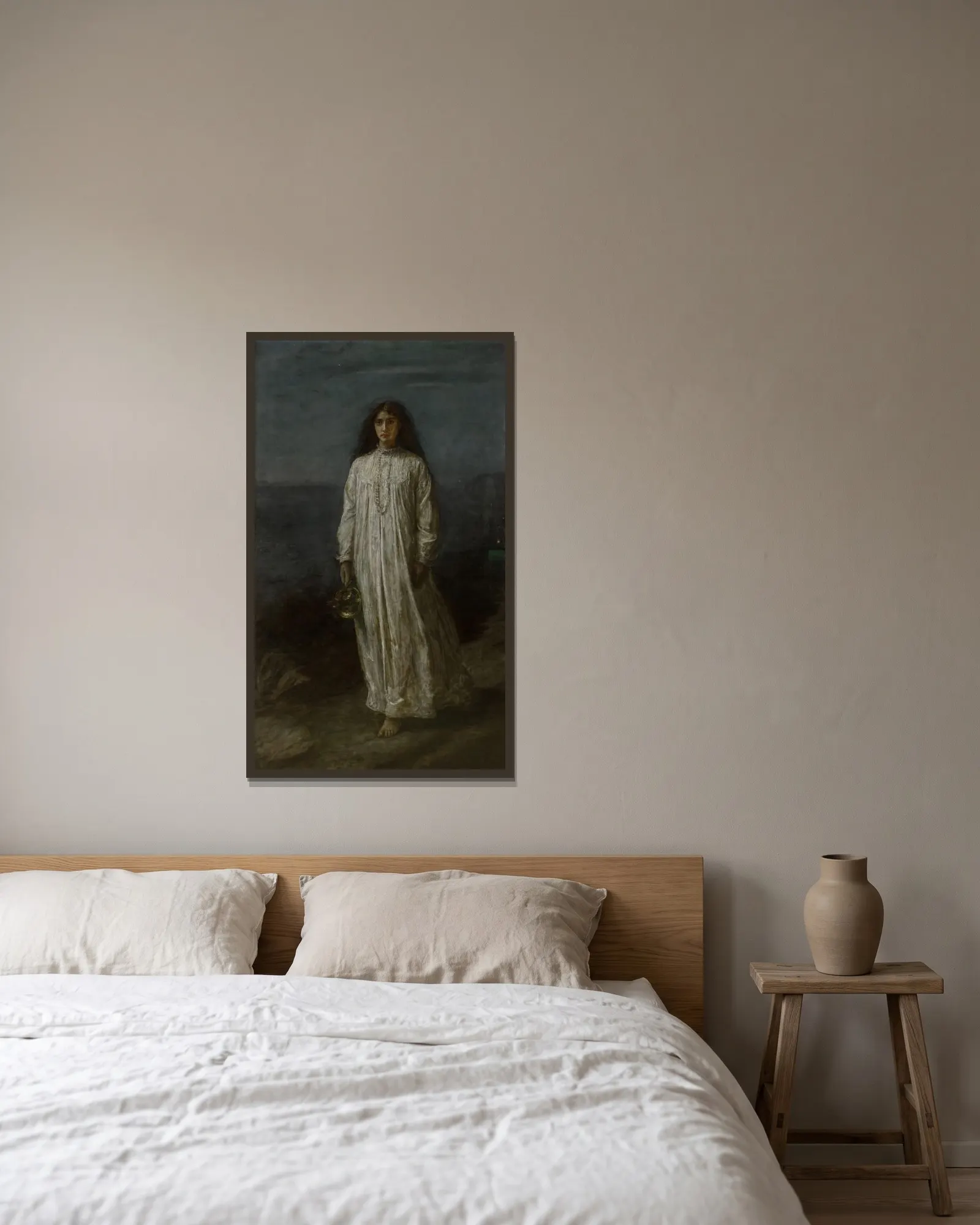 A Somnambulist av Sir John Everett Millais inramad på en vägg