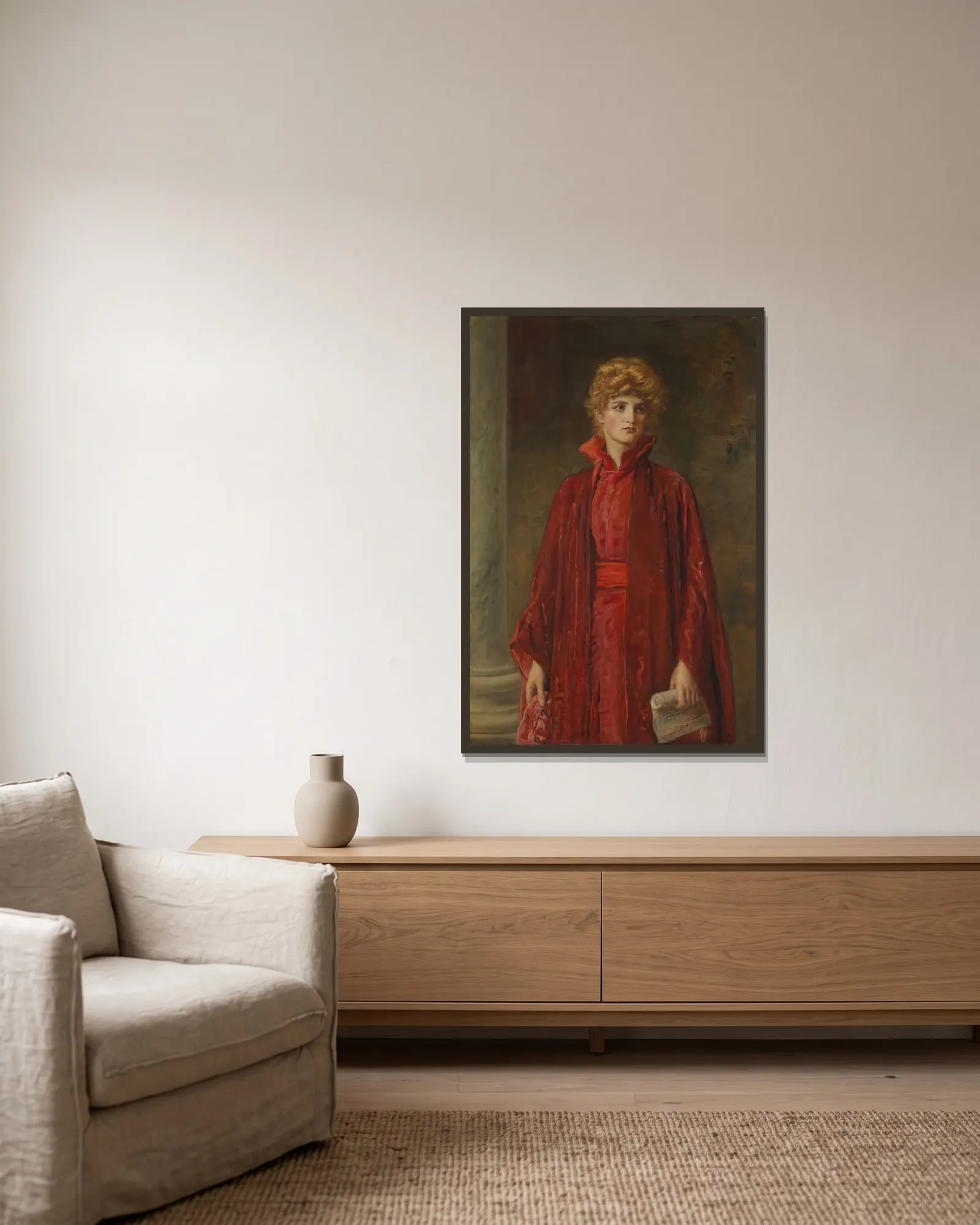 Portia av Sir John Everett Millais inramad på en vägg