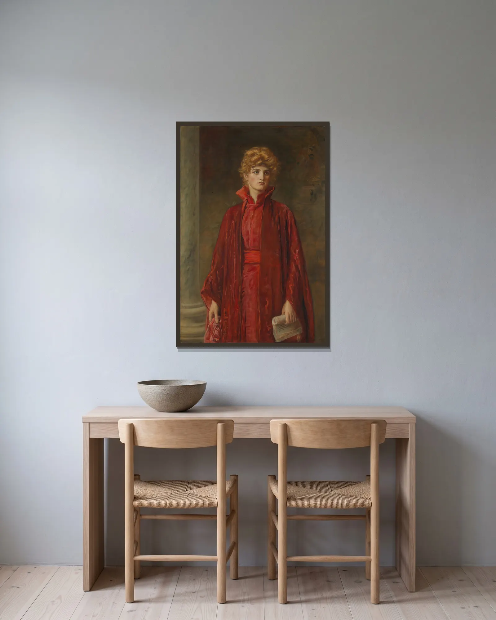 Portia av Sir John Everett Millais inramad på en vägg