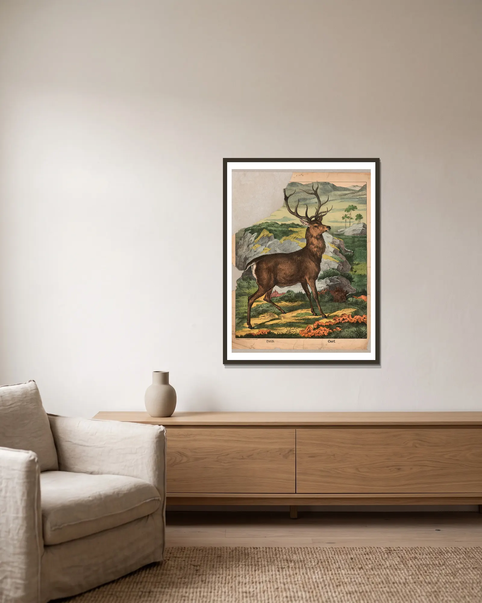 Deer av J.F. Schreiber inramad på en vägg