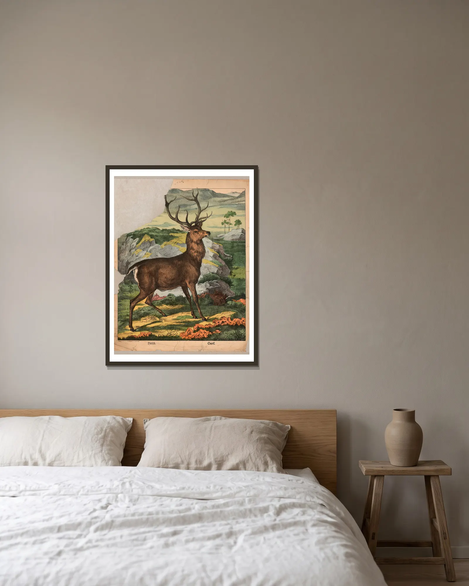 Deer av J.F. Schreiber inramad på en vägg