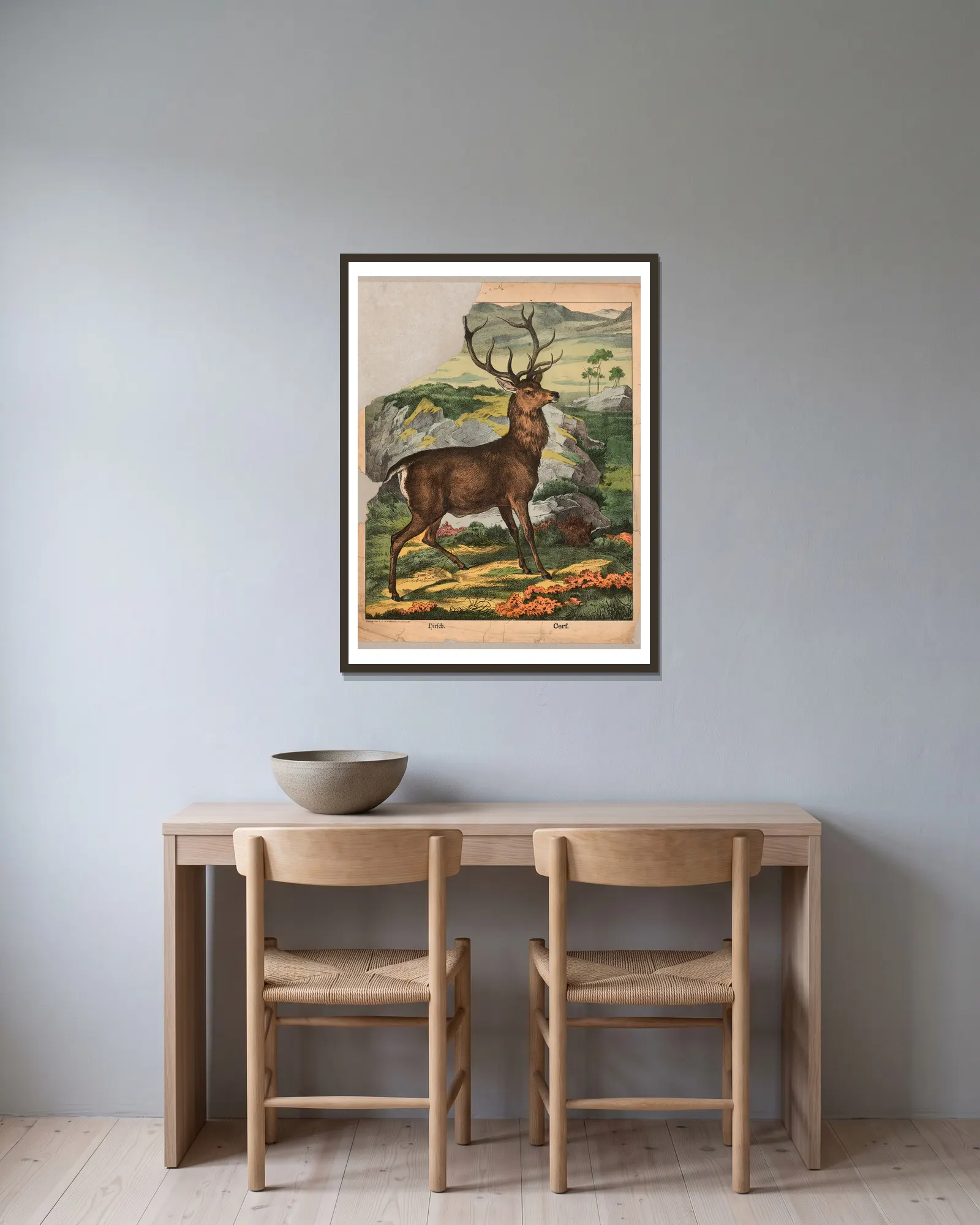 Deer av J.F. Schreiber inramad på en vägg