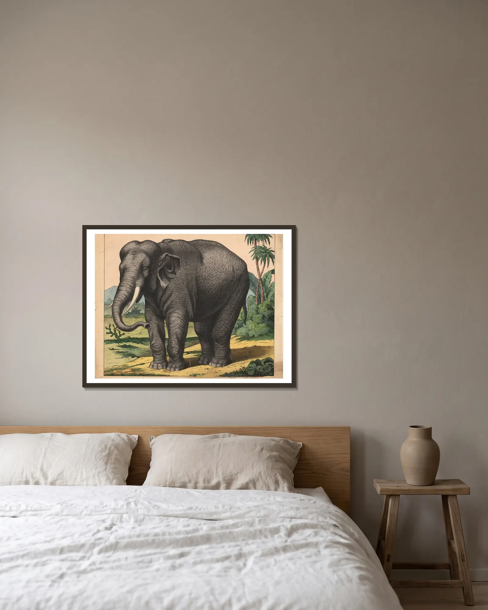 Elephant av J.F. Schreiber inramad på en vägg