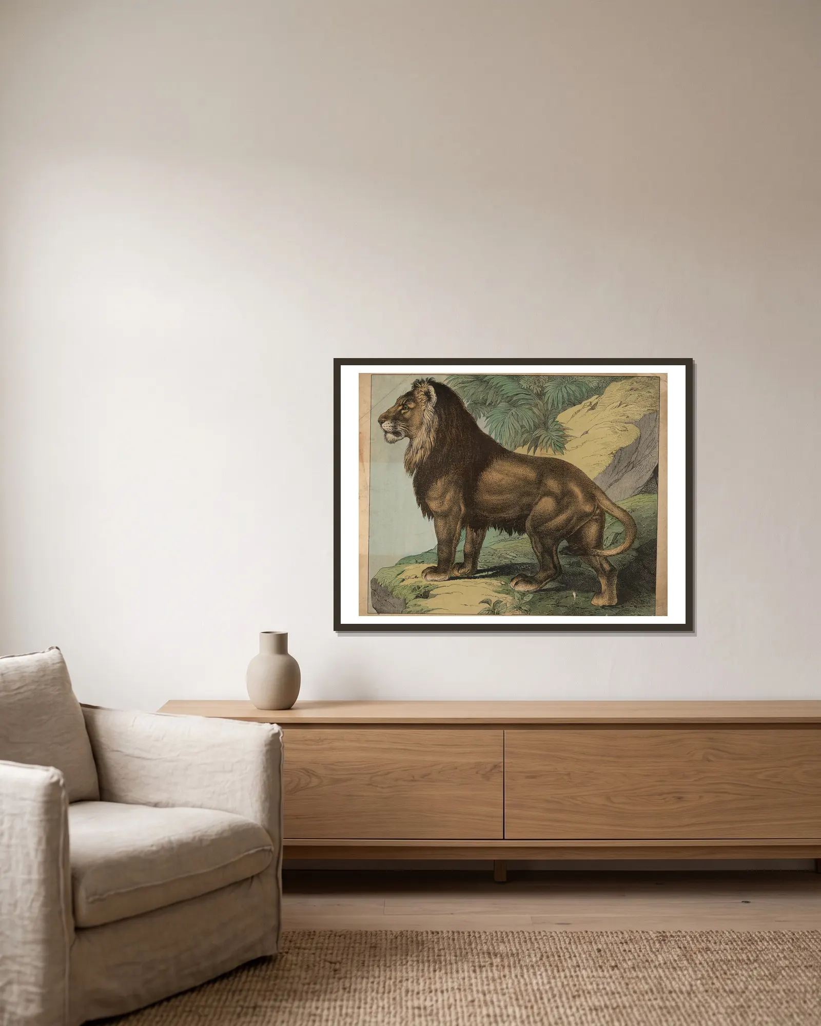 Lion av J.F. Schreiber inramad på en vägg