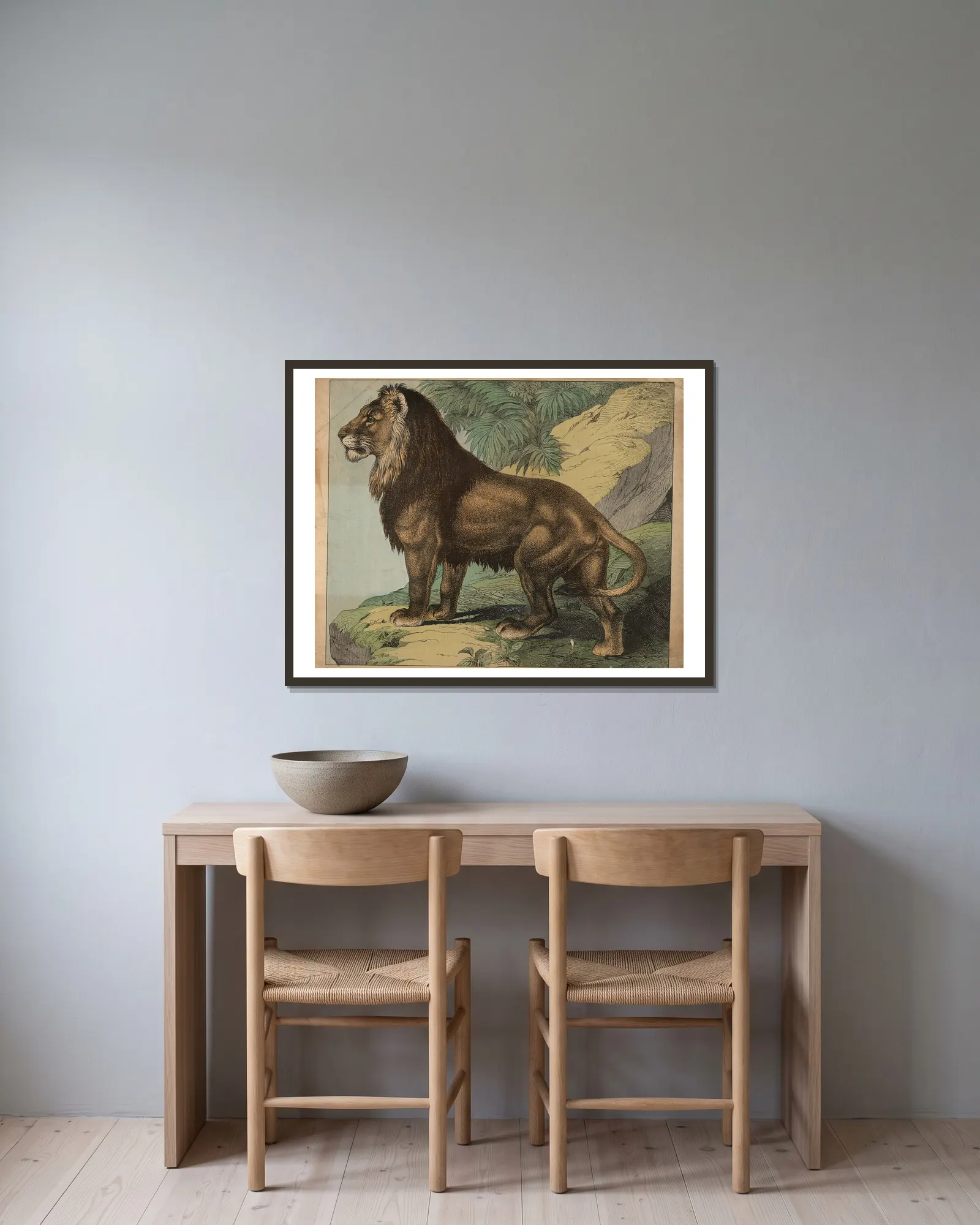 Lion av J.F. Schreiber inramad på en vägg