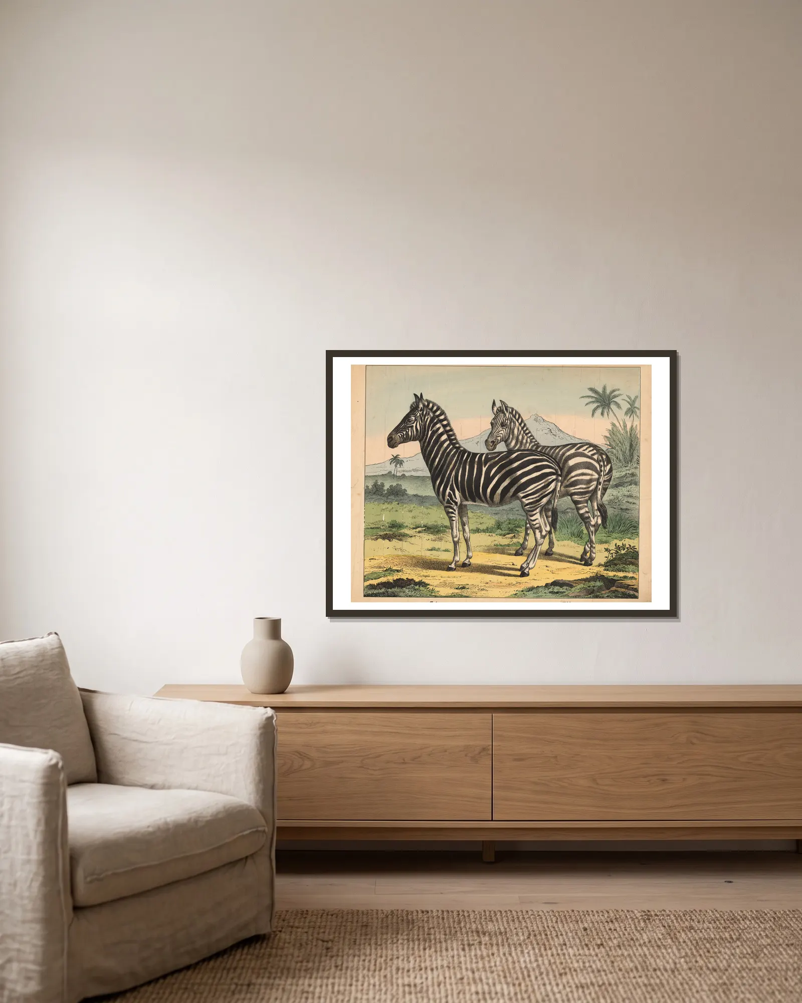 Zebra av J.F. Schreiber inramad på en vägg