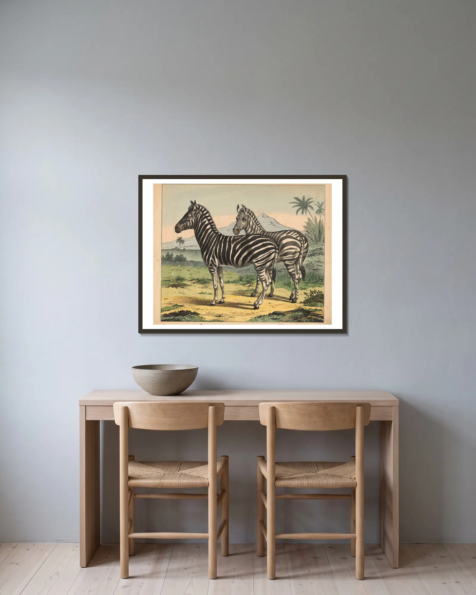 Zebra av J.F. Schreiber inramad på en vägg