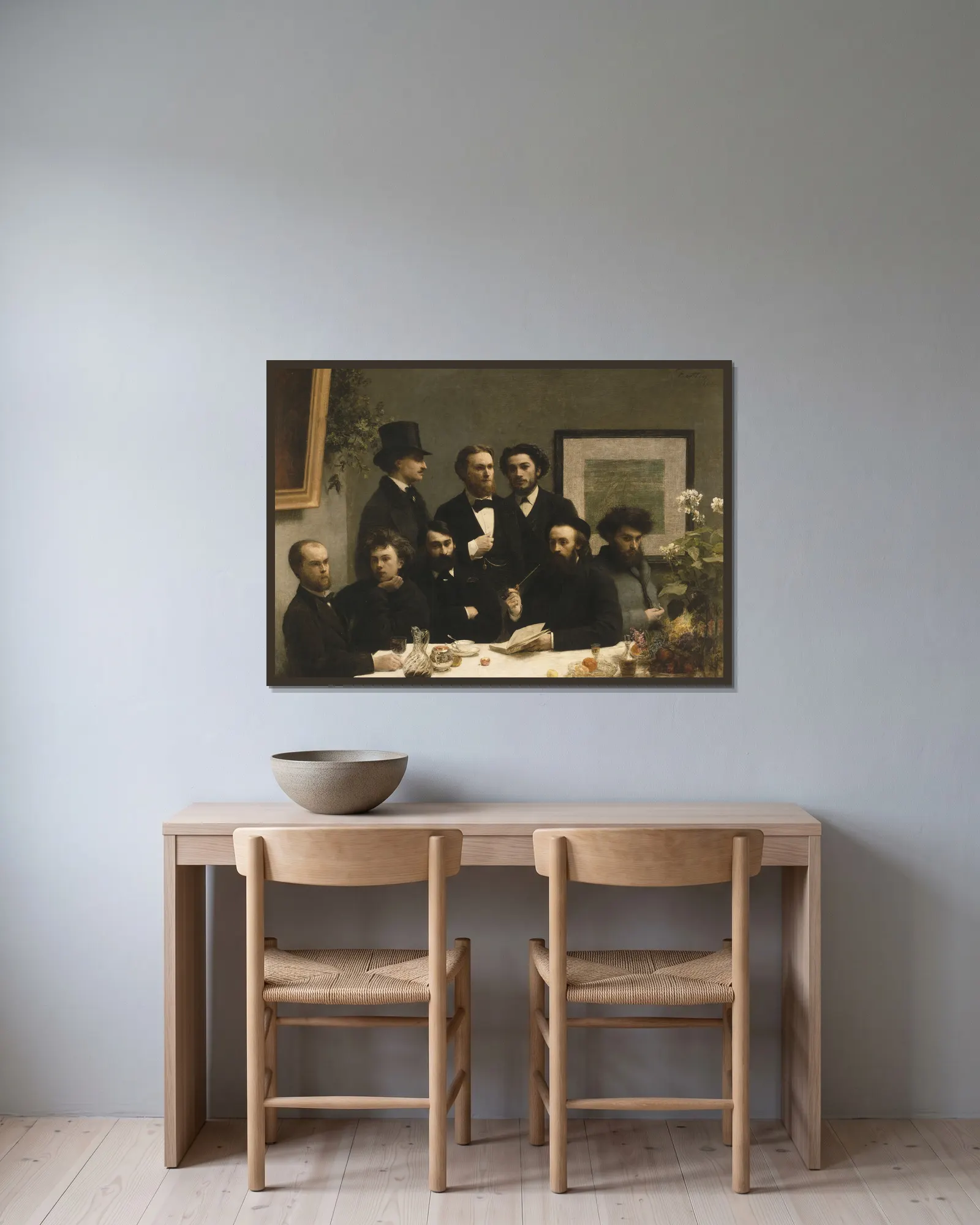 By The Table av Henri Fantin-Latour inramad på en vägg