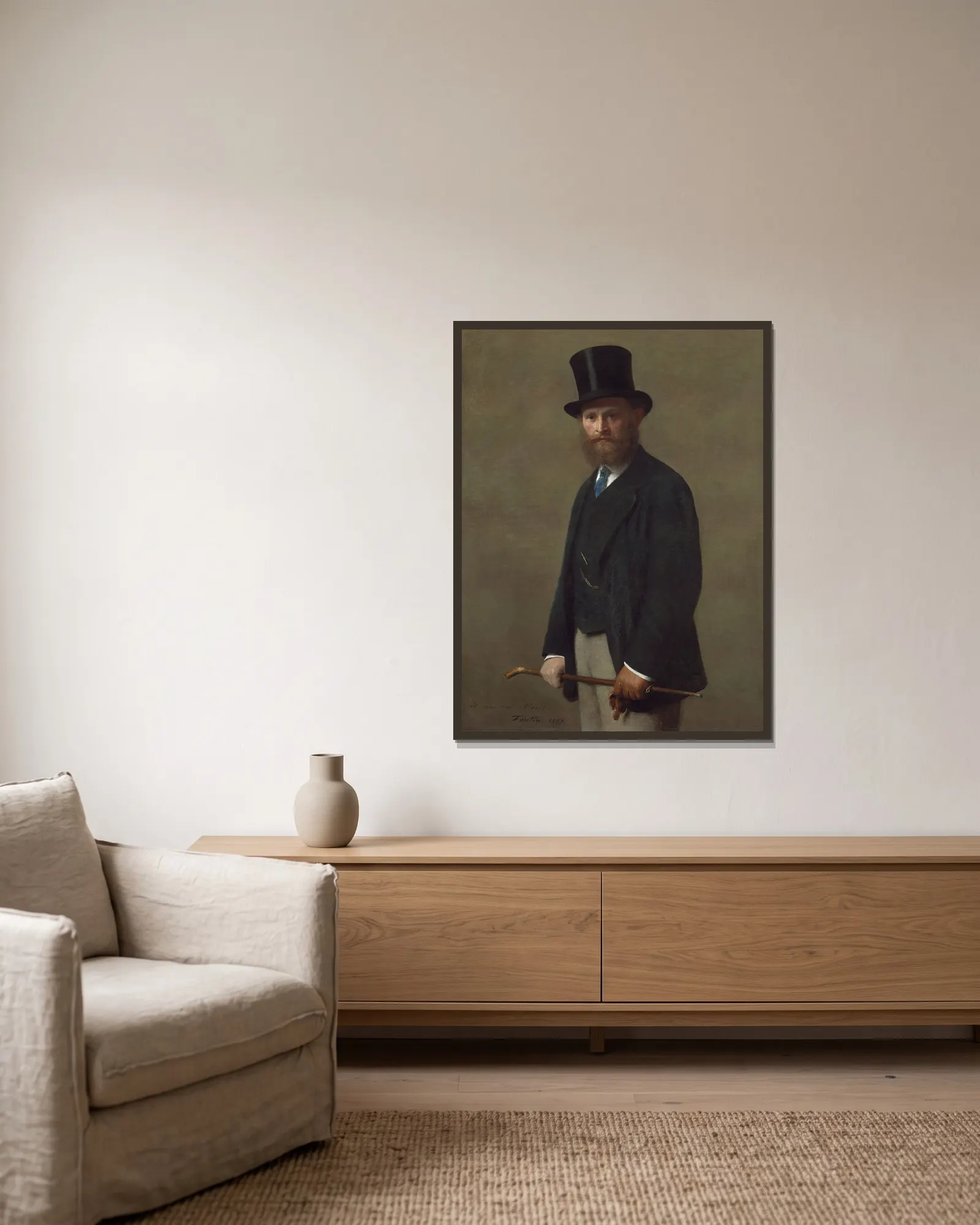 Édouard Manet av Henri Fantin-Latour inramad på en vägg