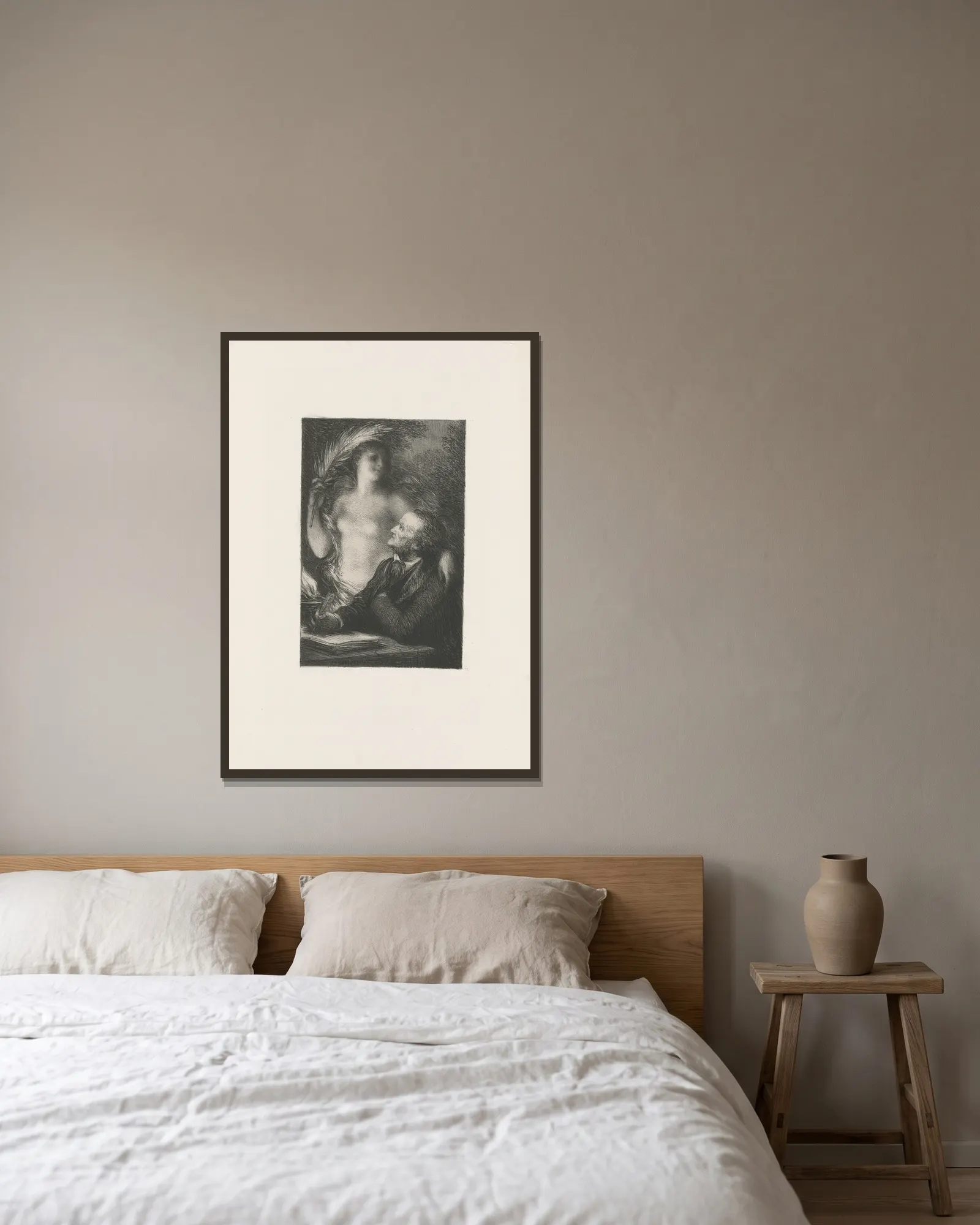 La muse av Henri Fantin-Latour inramad på en vägg