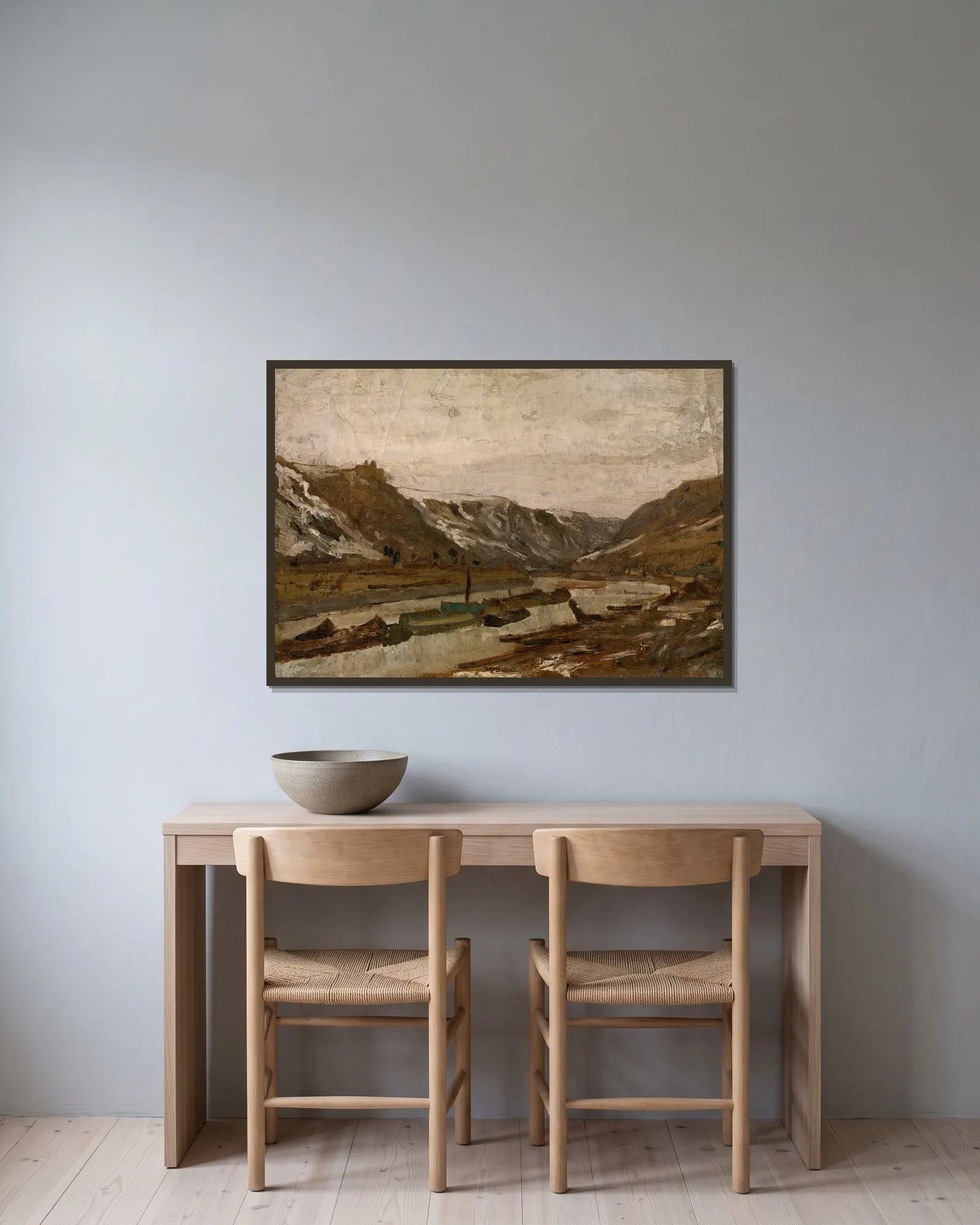 Barges in Dinant av Félicien Rops inramad på en vägg