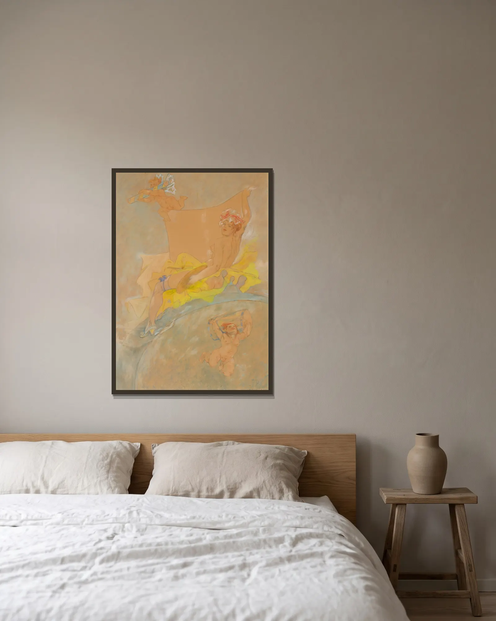 Projet d’affiche av Félicien Rops inramad på en vägg