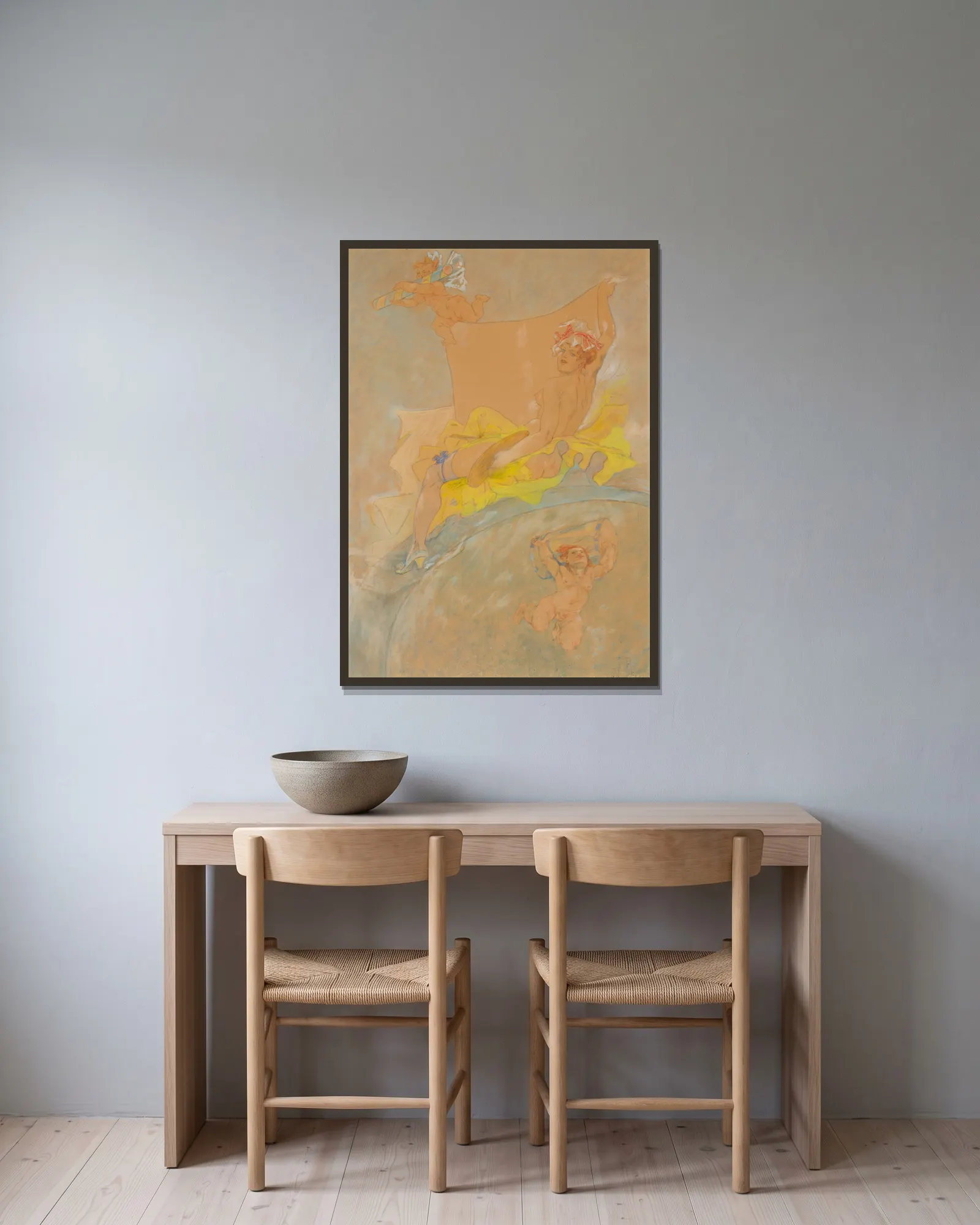 Projet d’affiche av Félicien Rops inramad på en vägg