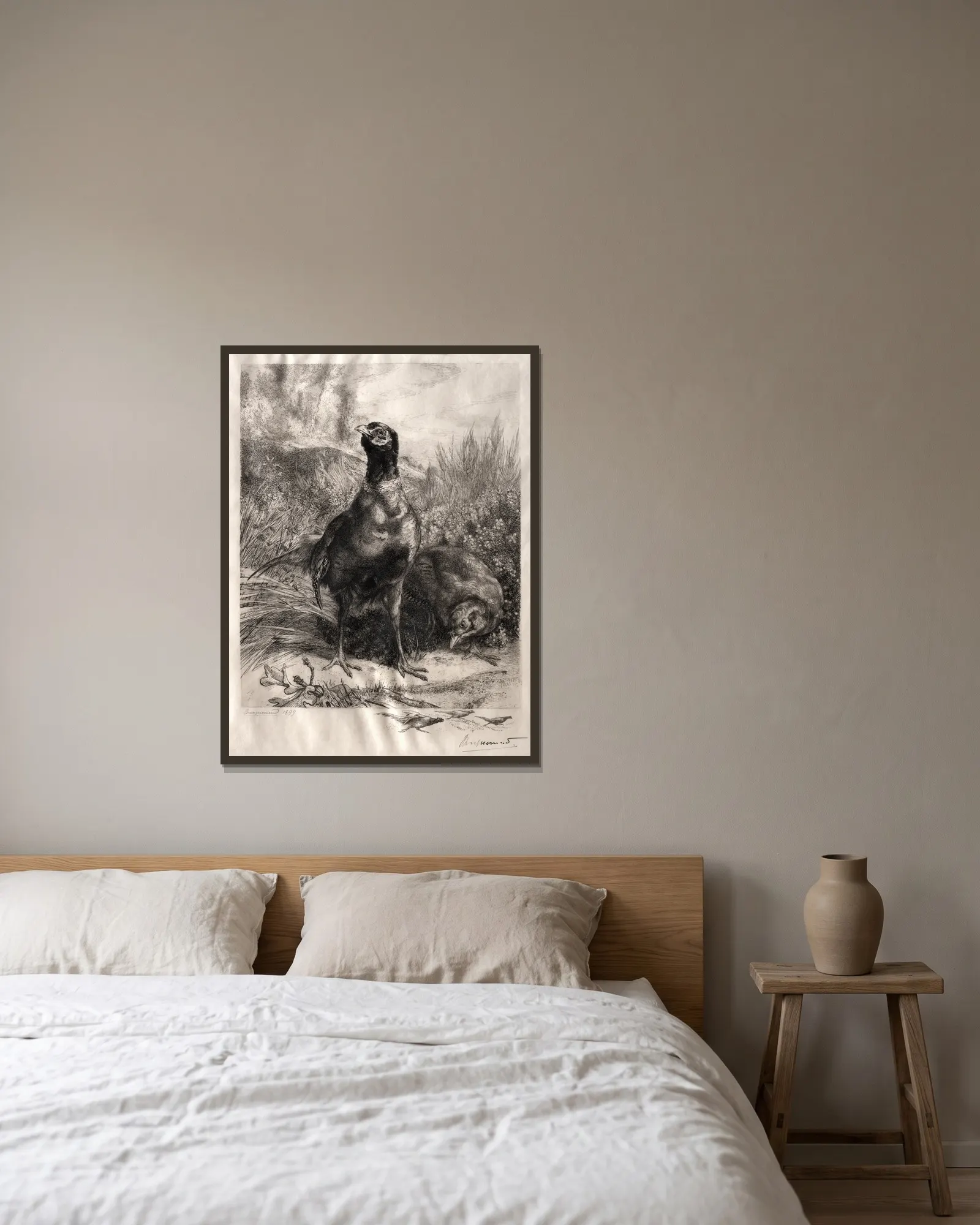 The Pheasants av Félix Bracquemond inramad på en vägg