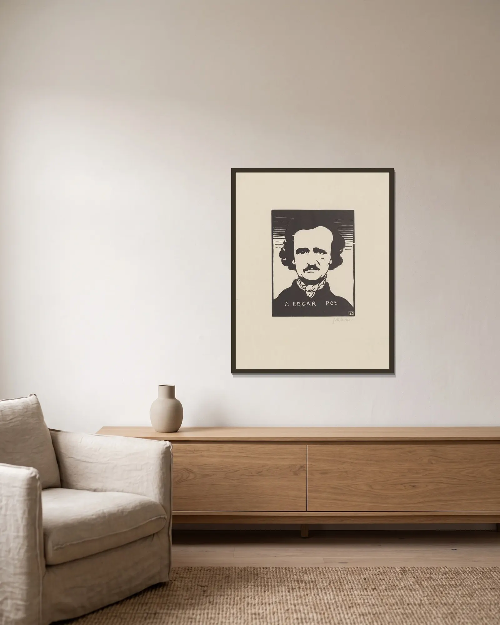 A Edgar Poe av Félix Vallotton inramad på en vägg