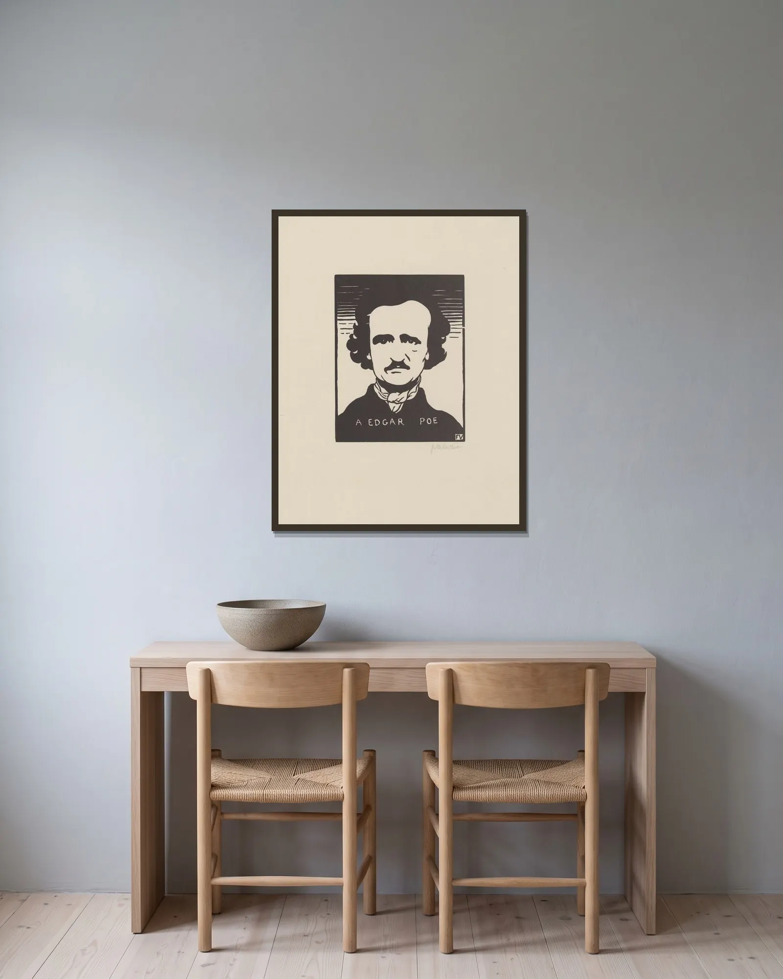 A Edgar Poe av Félix Vallotton inramad på en vägg