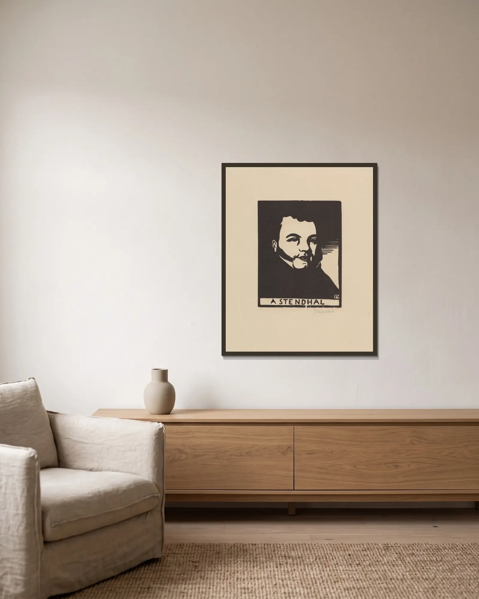 A Stendhal av Félix Vallotton inramad på en vägg
