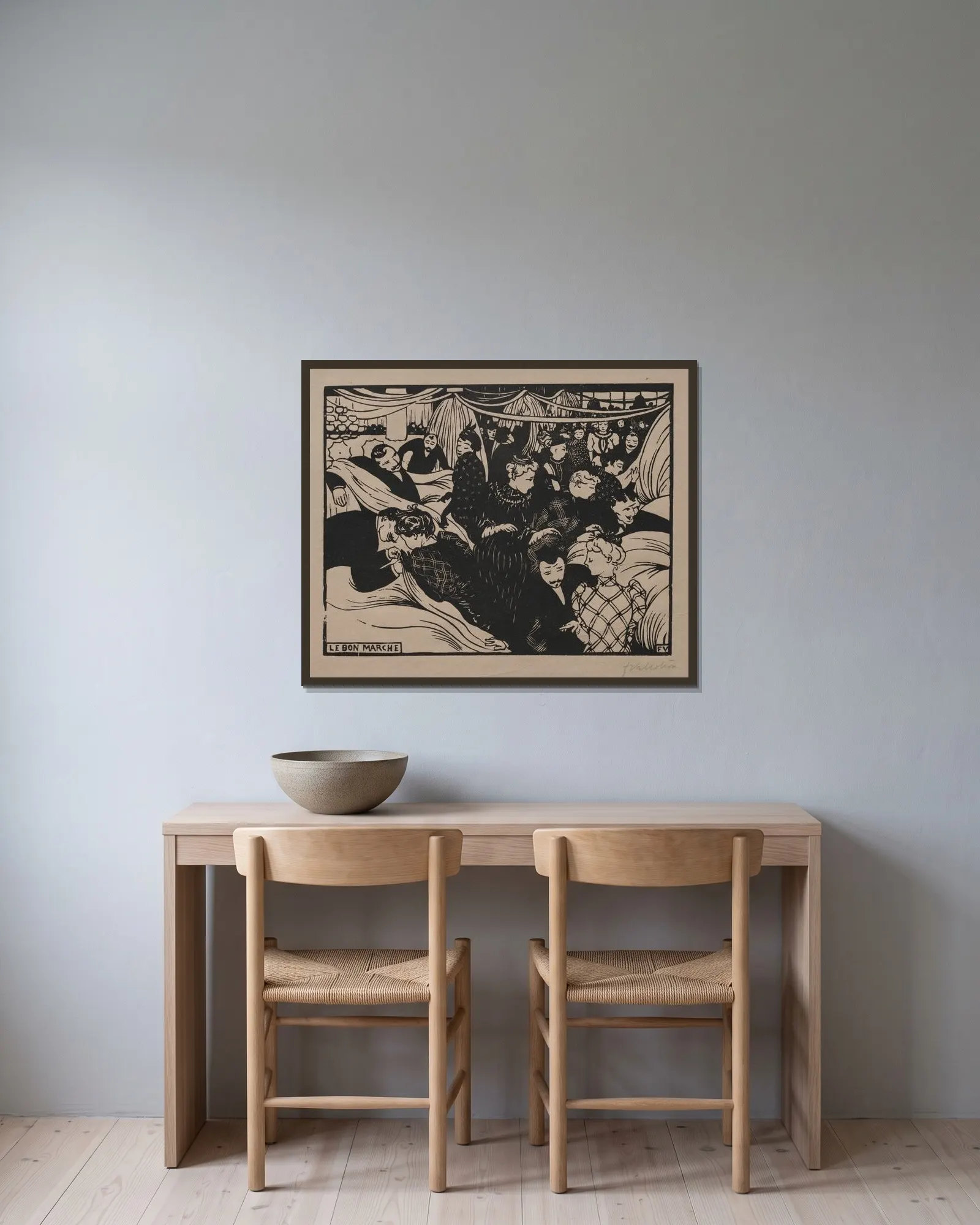 Bon Marché av Félix Vallotton inramad på en vägg