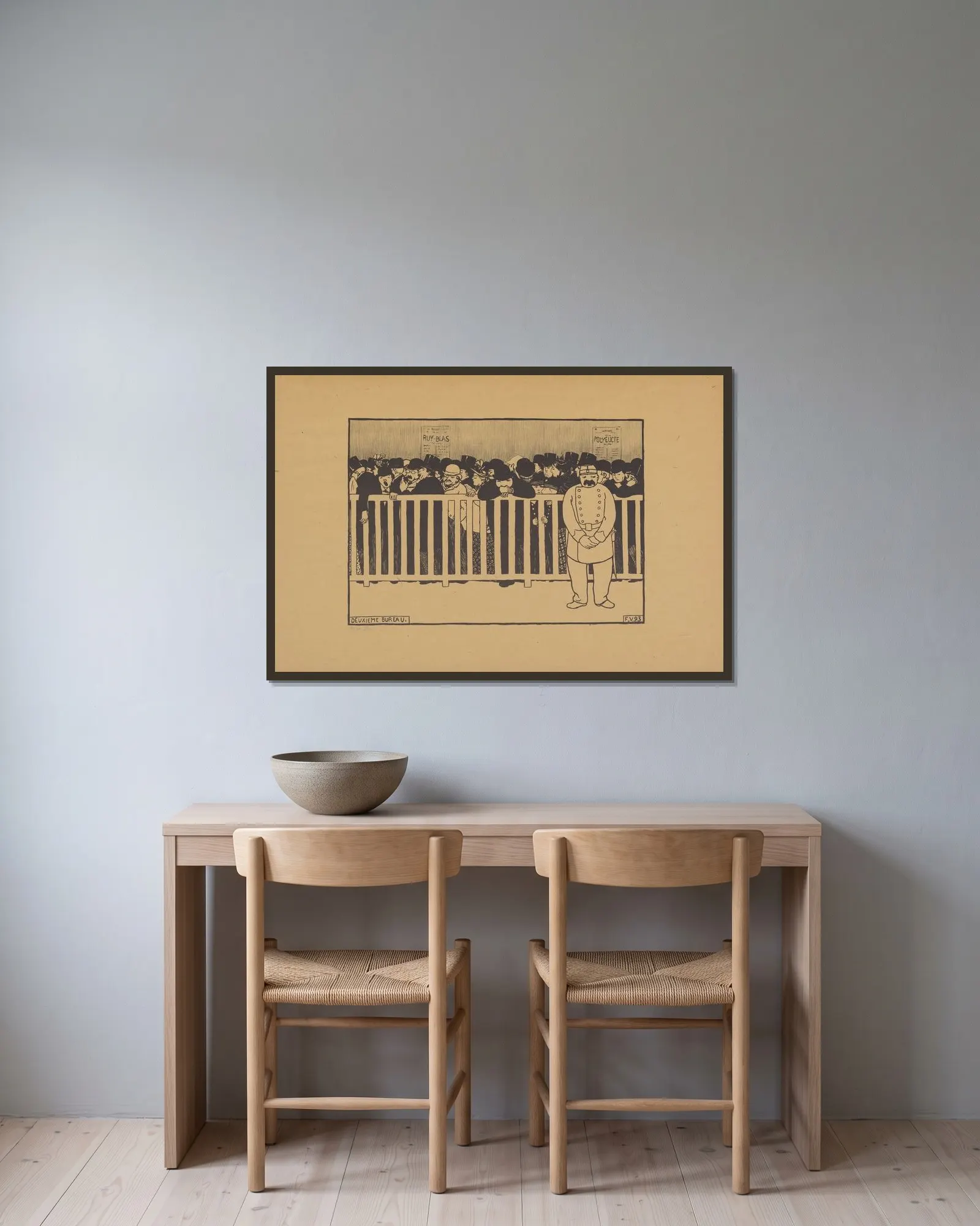 Deuxième bureau av Félix Vallotton inramad på en vägg