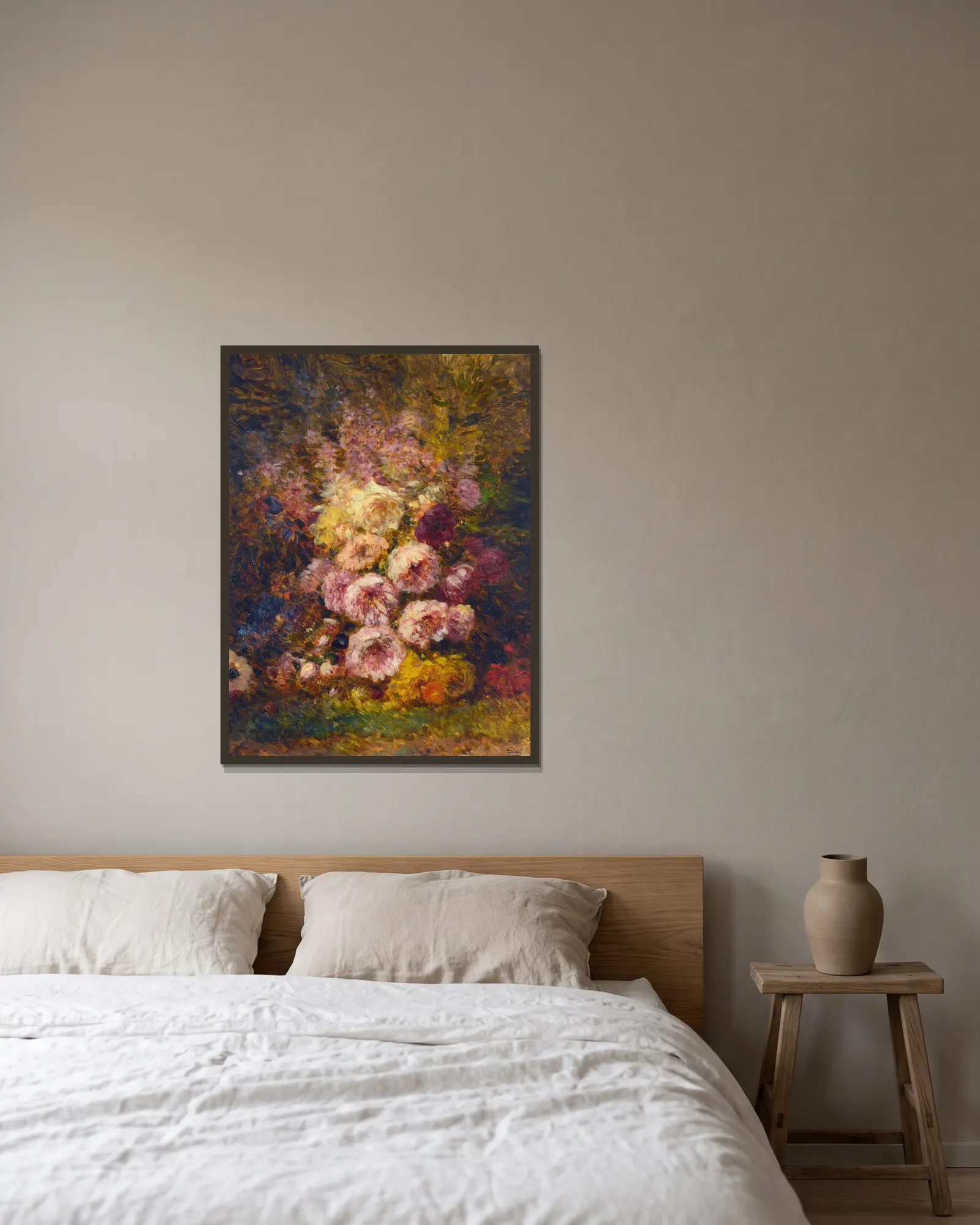 Pivoines av Félix Ziem inramad på en vägg