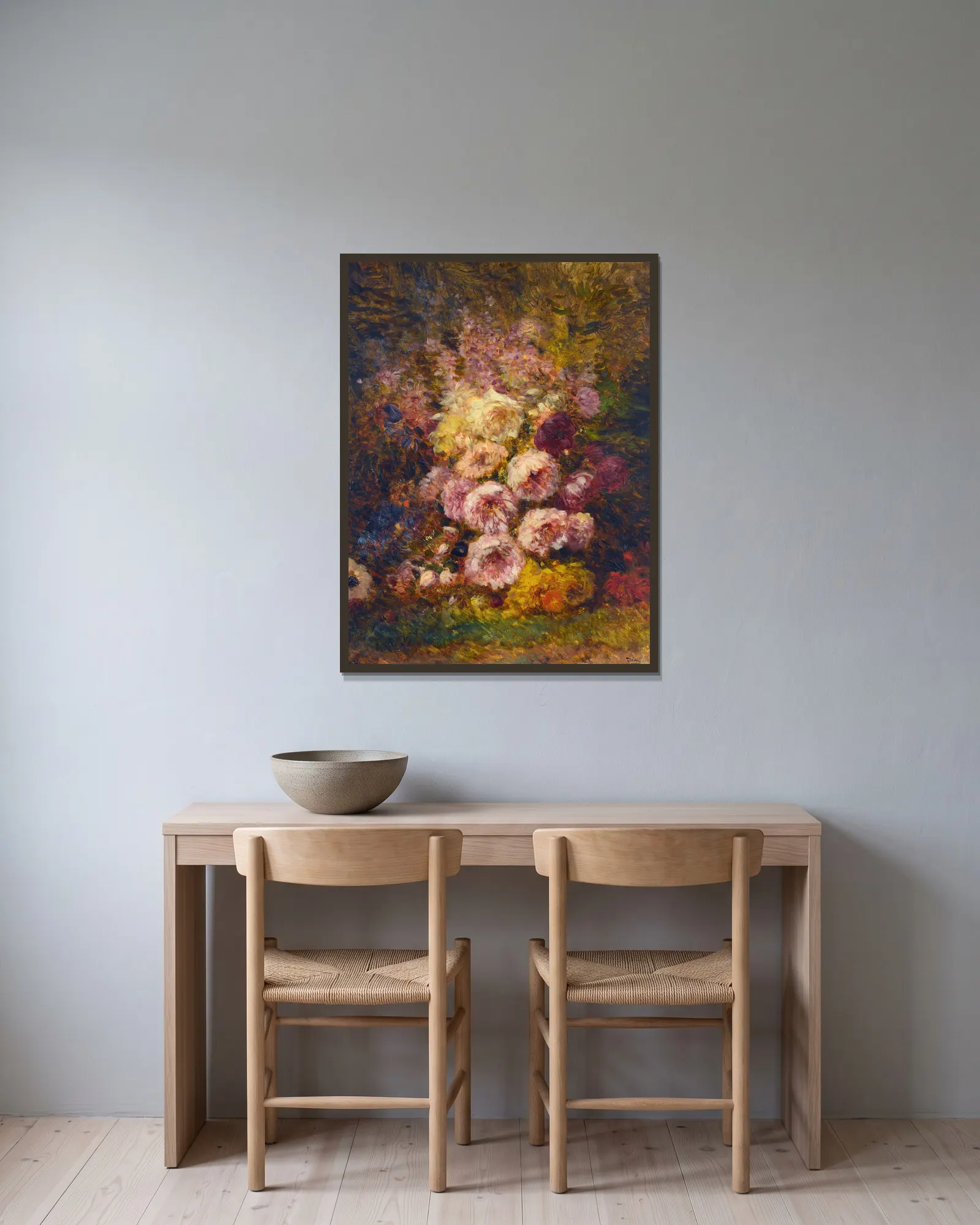 Pivoines av Félix Ziem inramad på en vägg