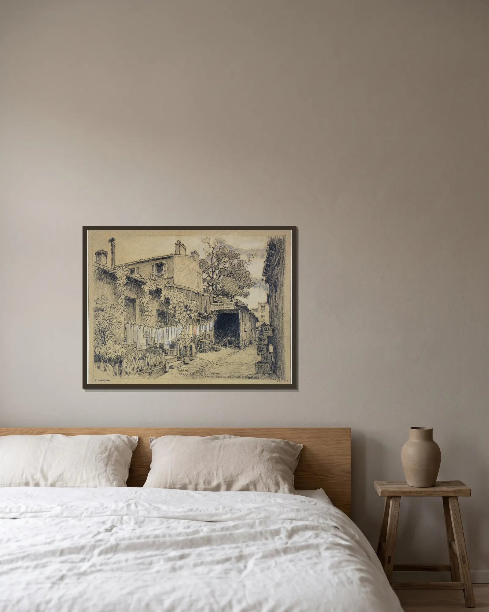 49 rue Didot (framtida square du Moulin-Vert) av Ferdinand Boberg inramad på en vägg