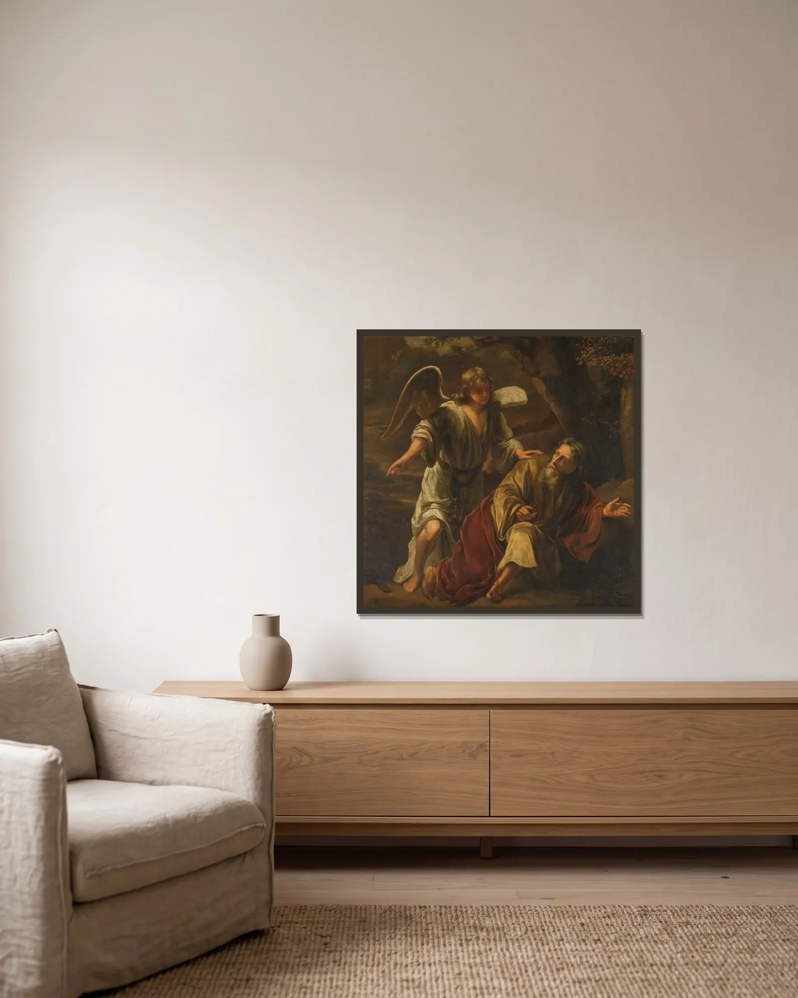 Biblical Scene av Ferdinand Bol inramad på en vägg