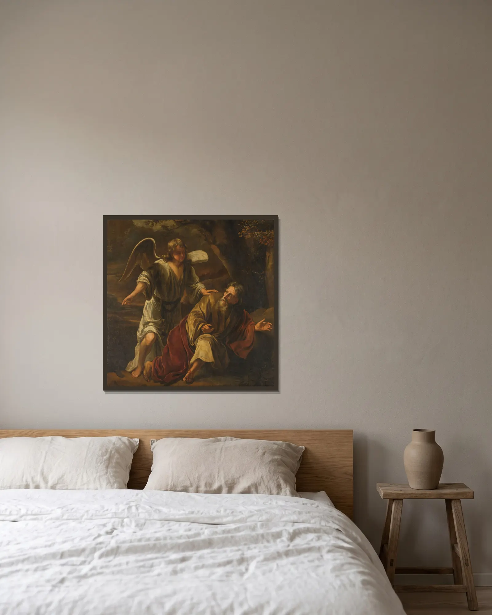 Biblical Scene av Ferdinand Bol inramad på en vägg