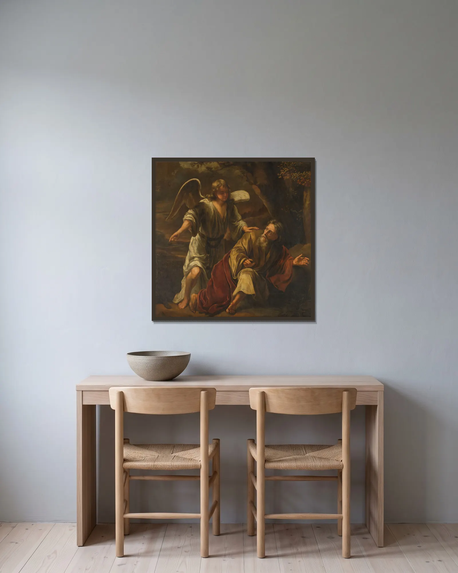 Biblical Scene av Ferdinand Bol inramad på en vägg