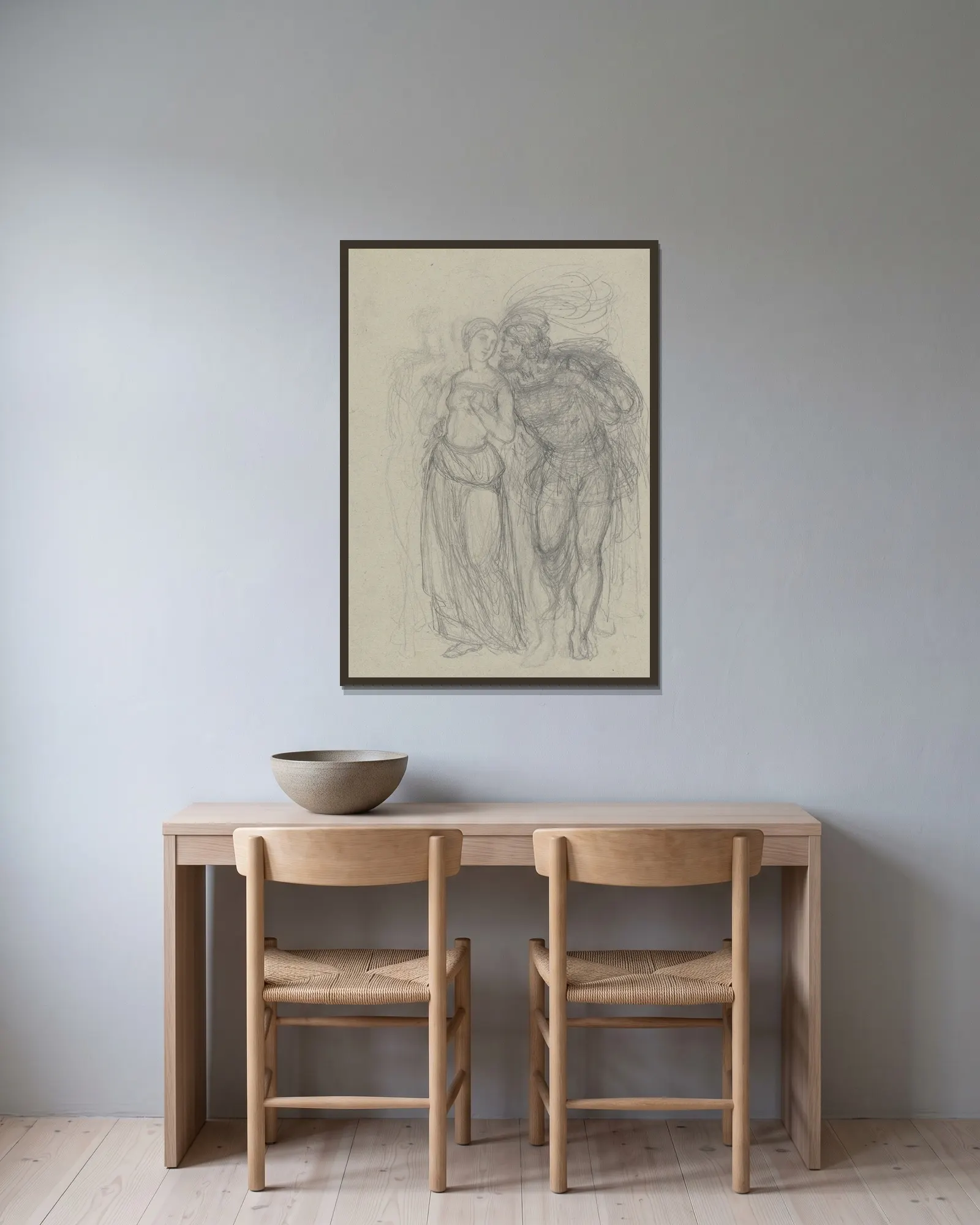 Faust und Gretchen 2 av Ferdinand Fellner inramad på en vägg