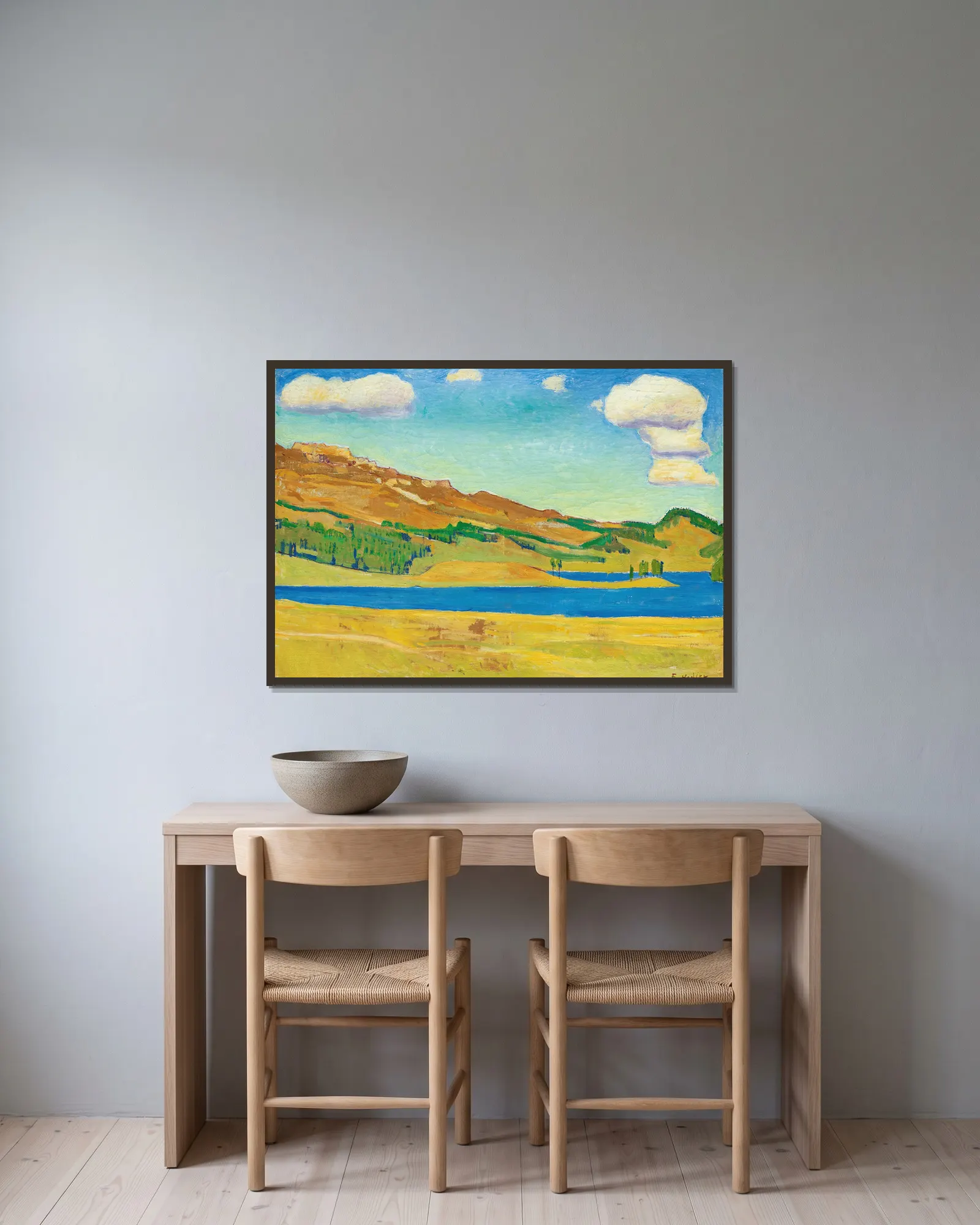 Lake Champfèr av Ferdinand Hodler inramad på en vägg