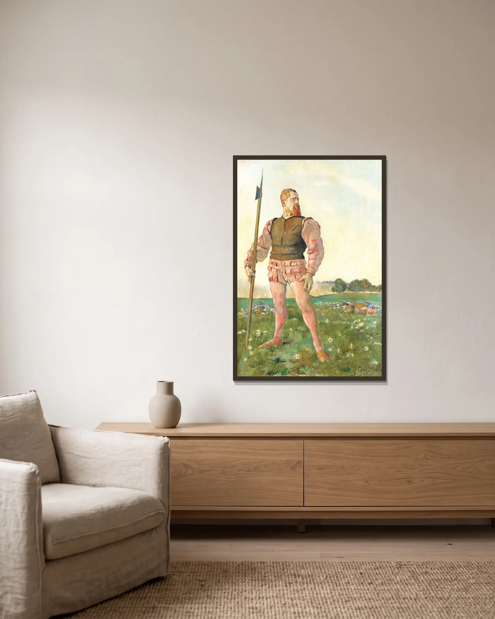 The angry warrior av Ferdinand Hodler inramad på en vägg