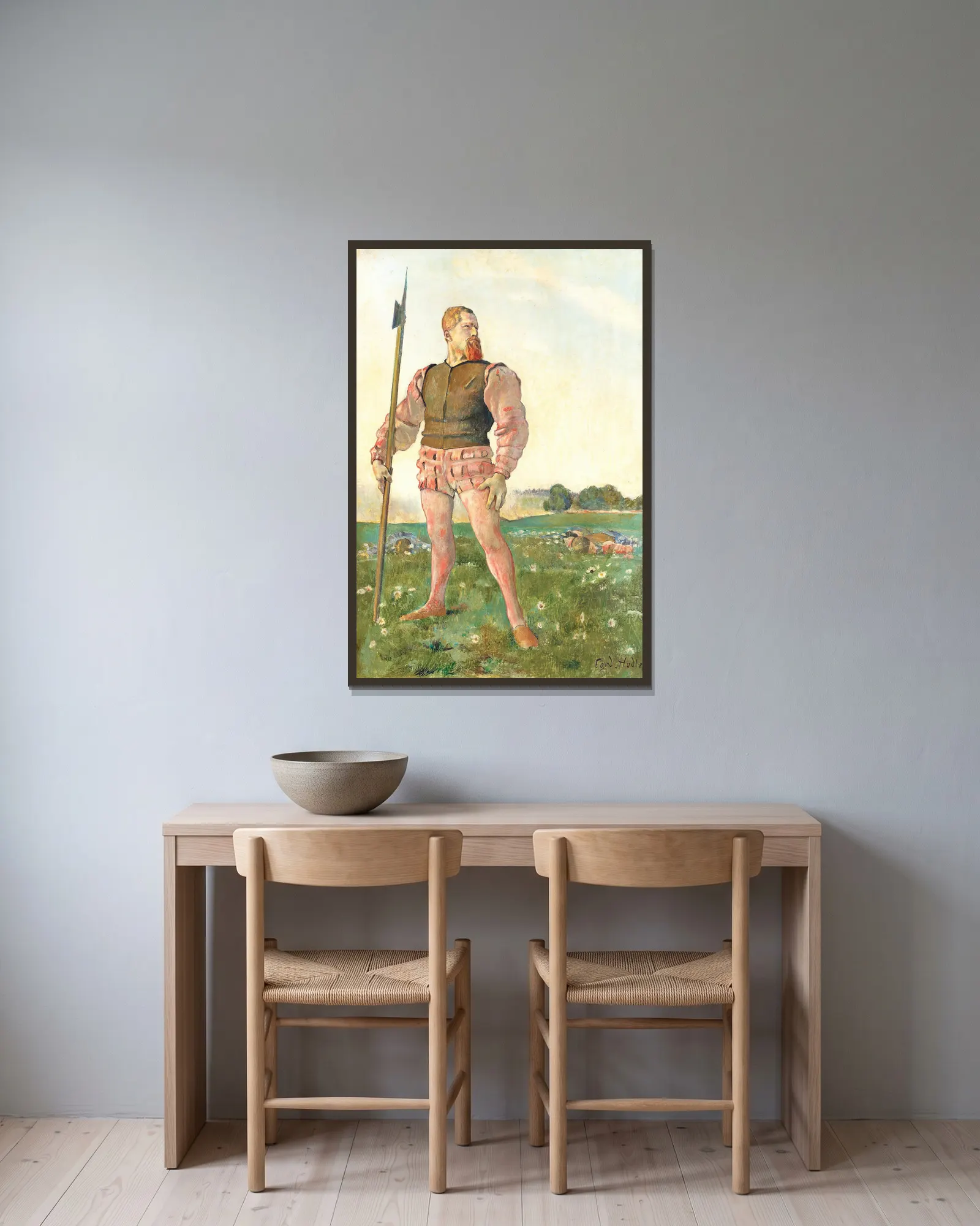 The angry warrior av Ferdinand Hodler inramad på en vägg