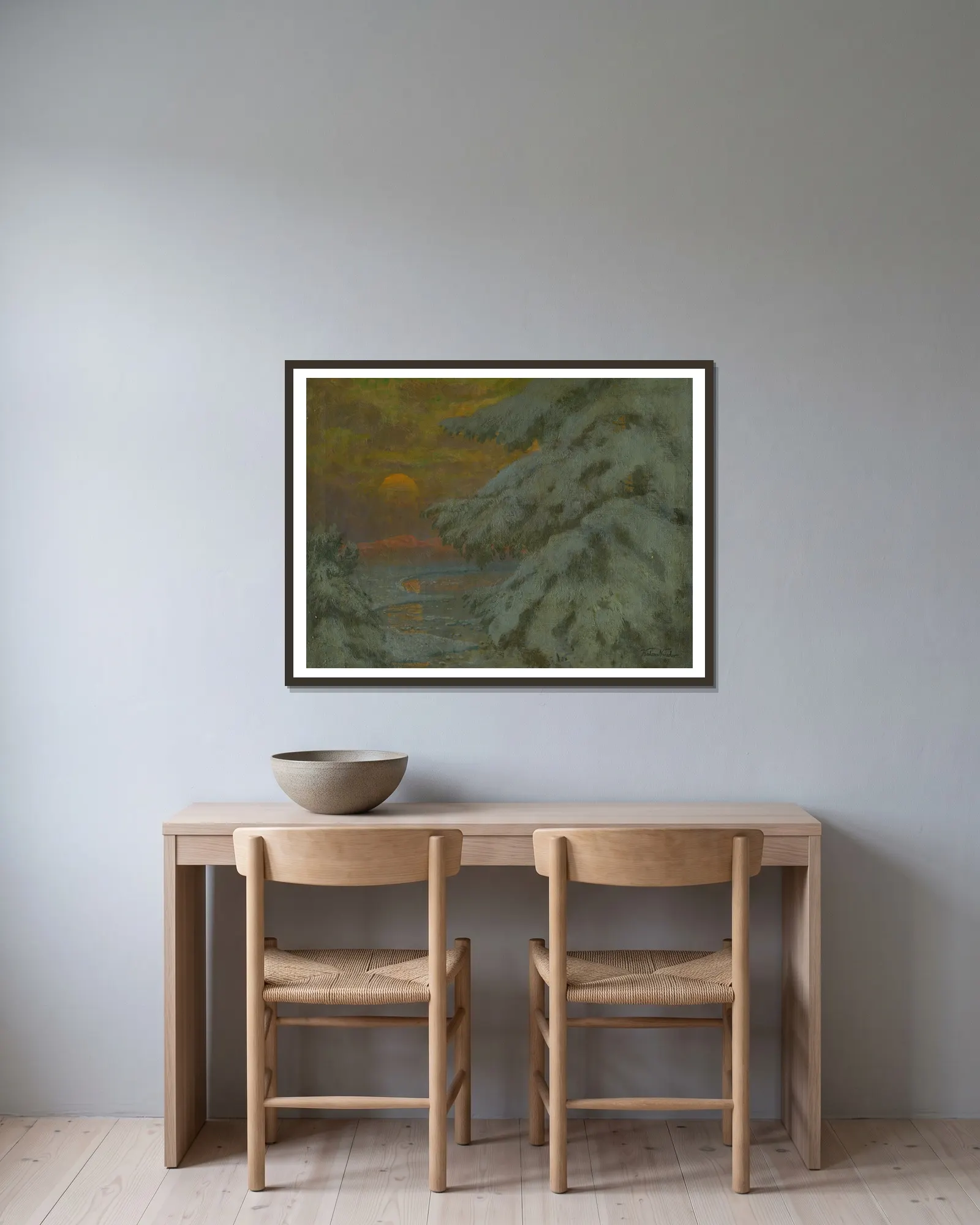 Sunset in winter av Ferdinand Katona inramad på en vägg