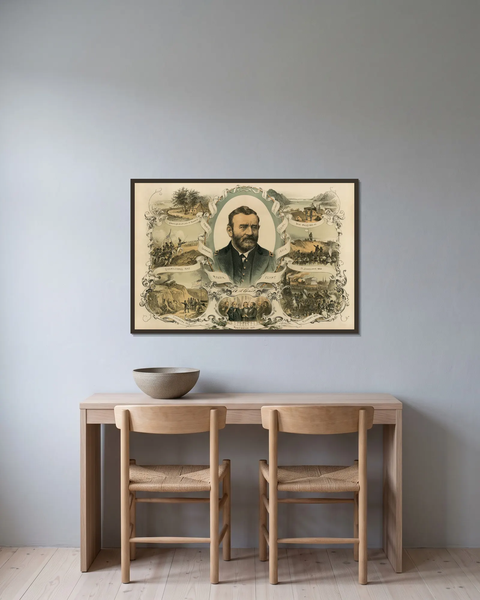 U.S. Grant av Joseph Ferdinand Keppler inramad på en vägg