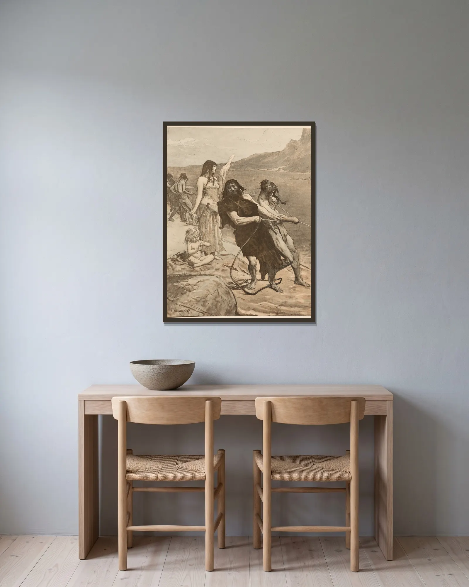 Cité Lacustre av Fernand Cormon inramad på en vägg