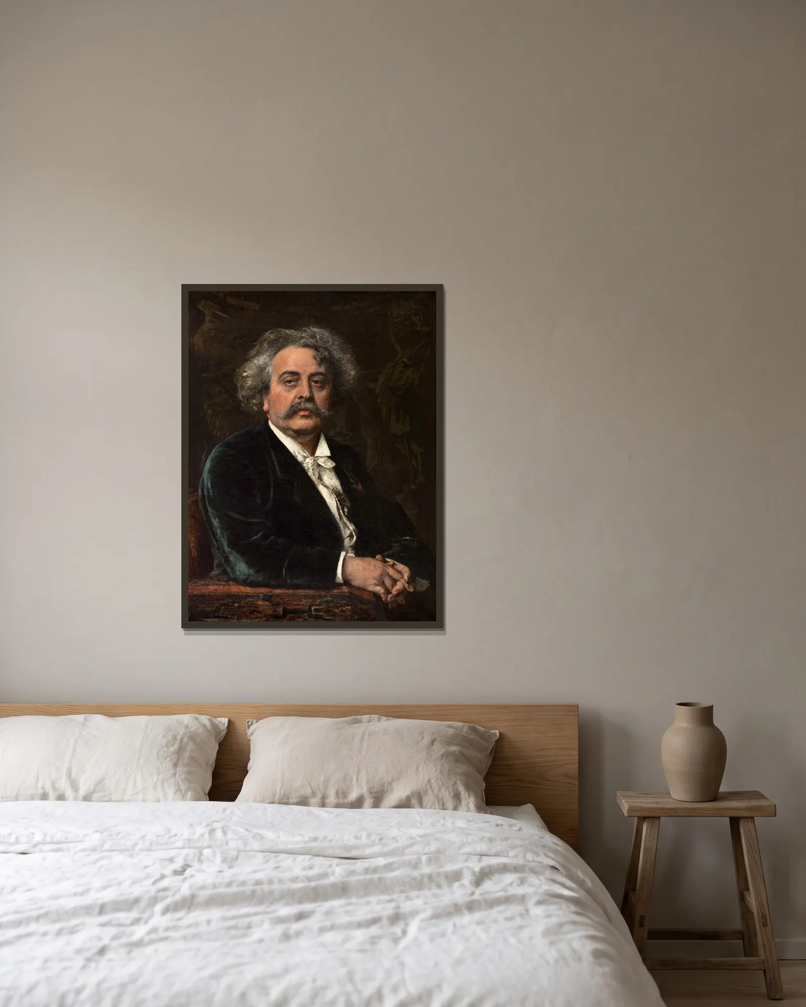 Portrait de Carrier-Belleuse av Fernand Cormon inramad på en vägg