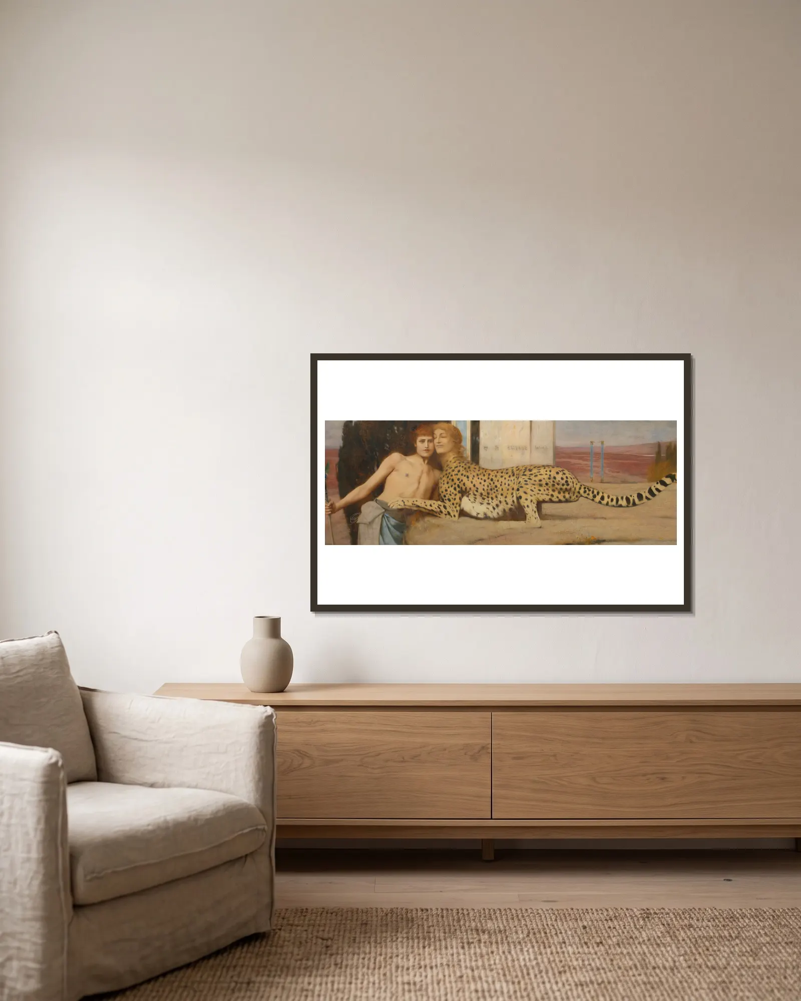 Caresses av Fernand Khnopff inramad på en vägg