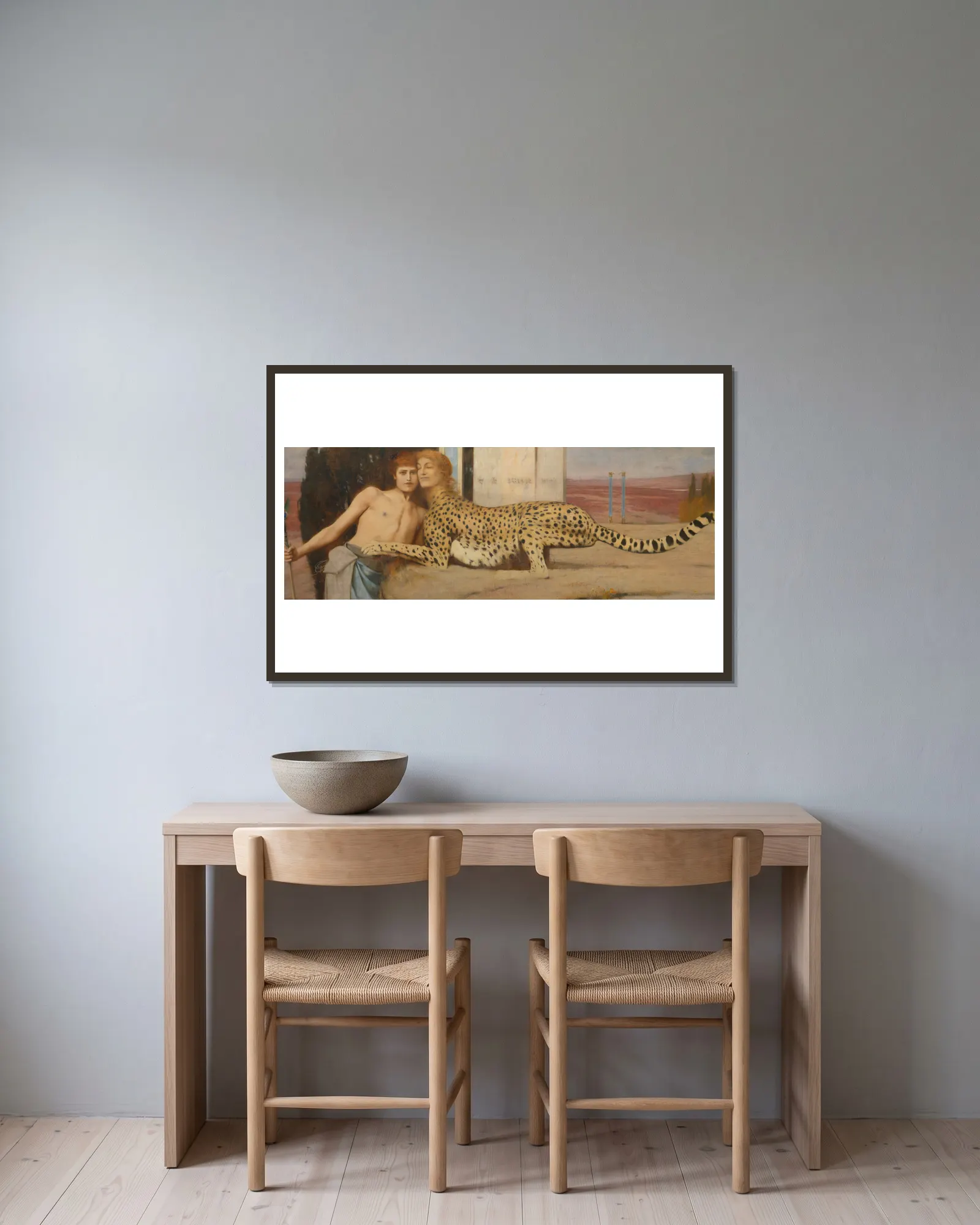 Caresses av Fernand Khnopff inramad på en vägg