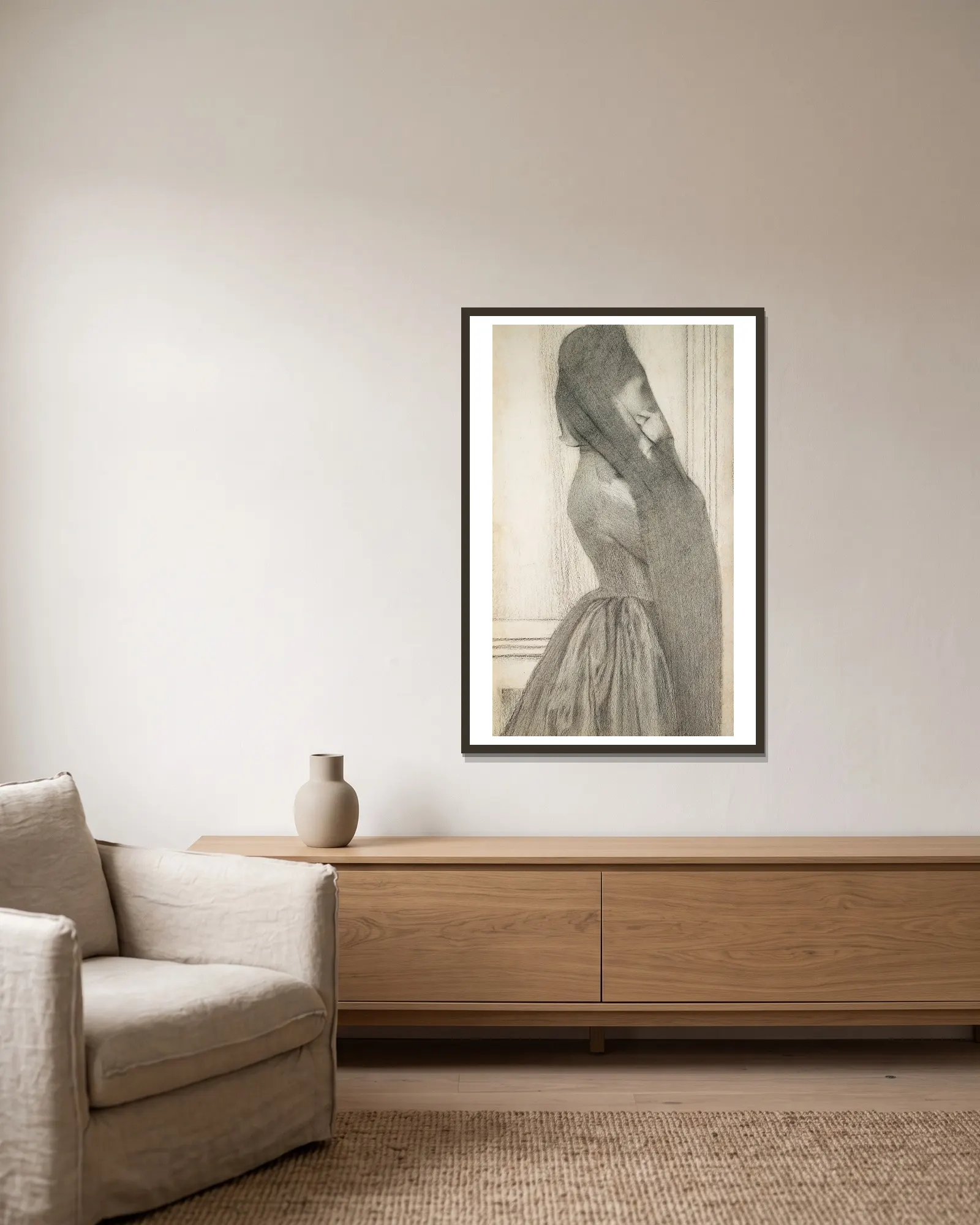 The Veil av Fernand Khnopff inramad på en vägg