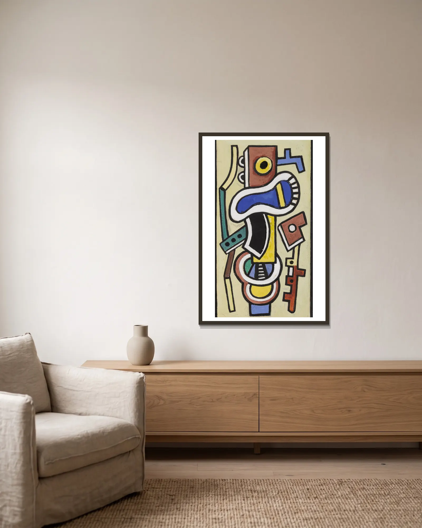 Abstraction av Fernand Léger inramad på en vägg