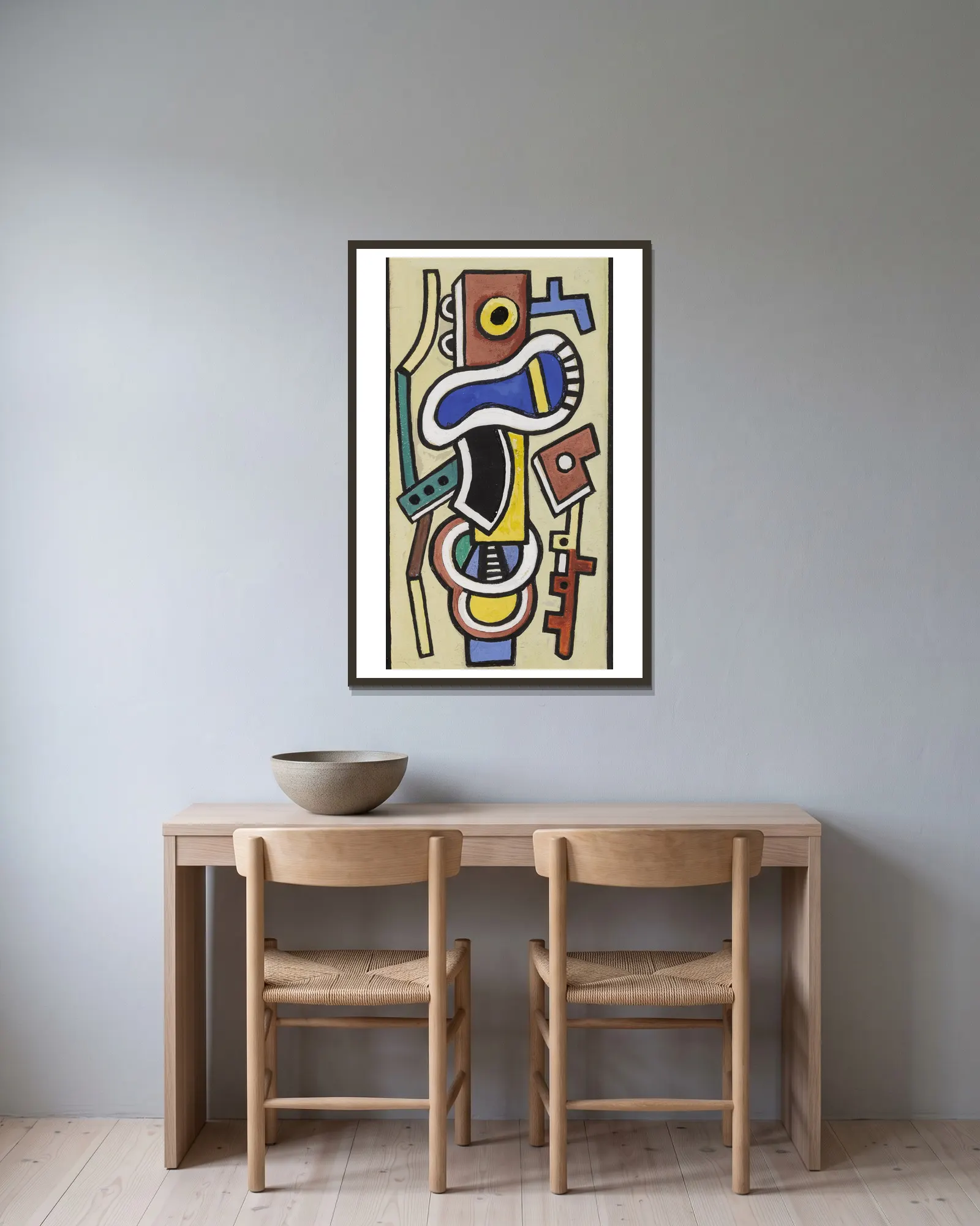 Abstraction av Fernand Léger inramad på en vägg