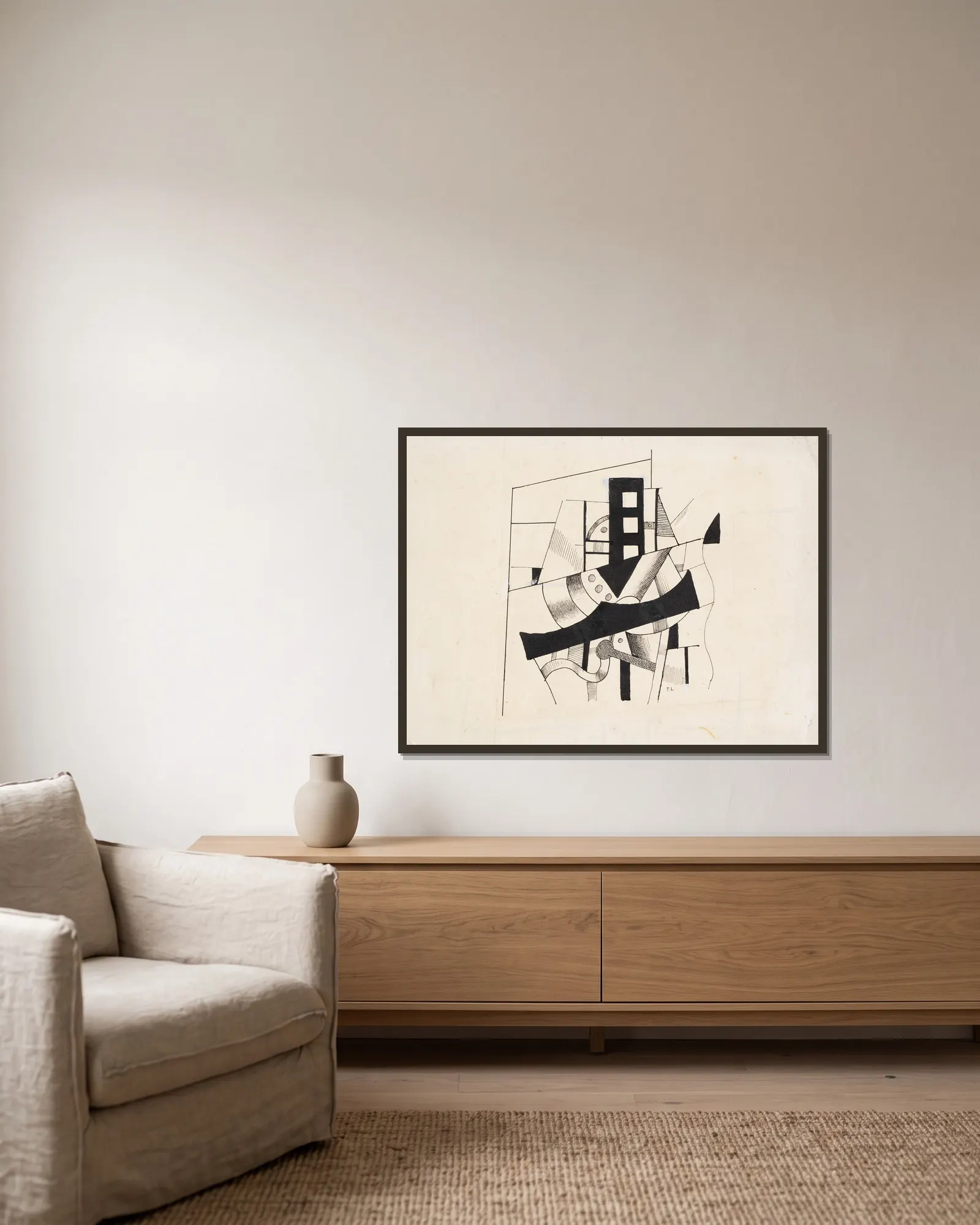 Composition av Fernand Léger inramad på en vägg