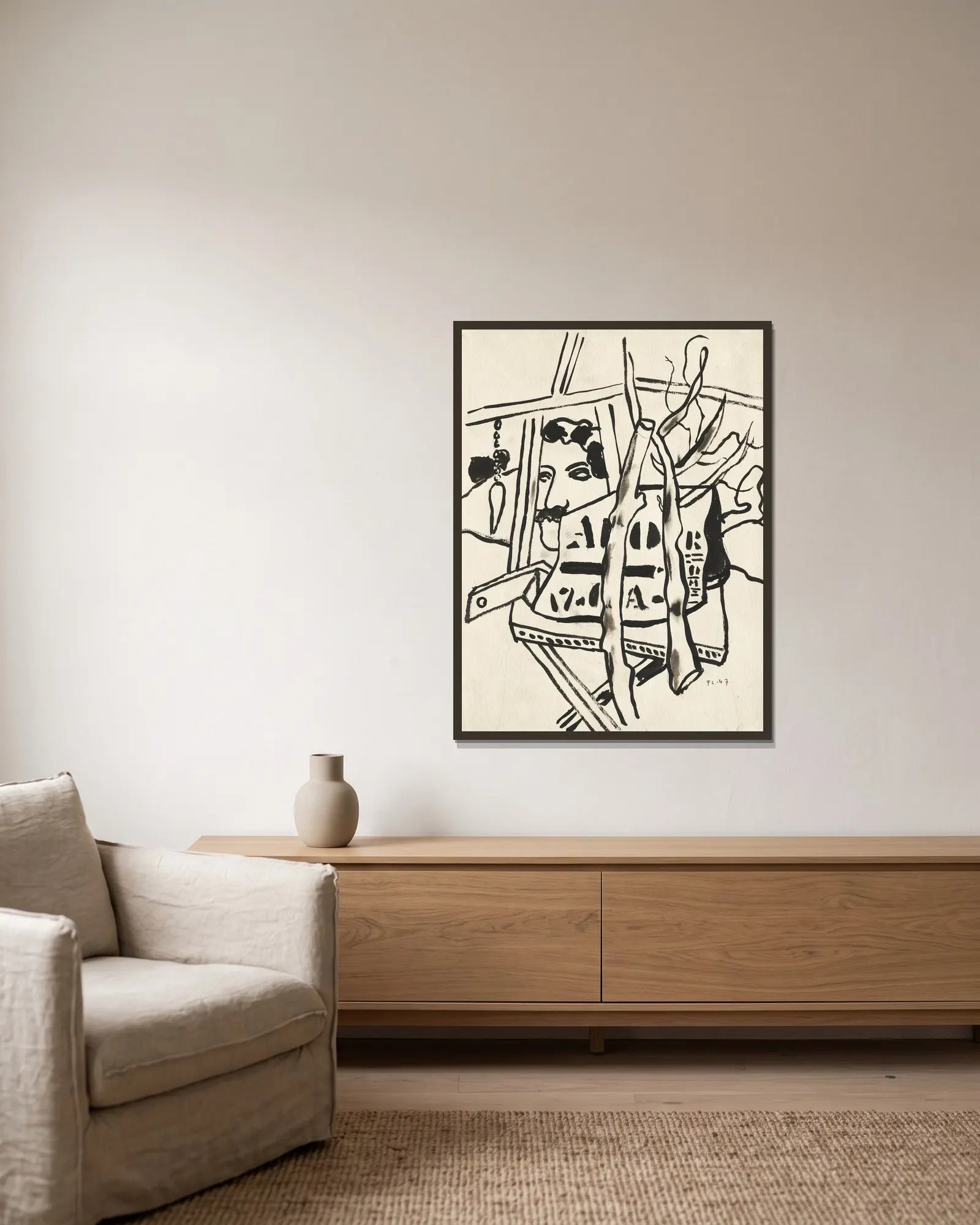 Dans le jardin av Fernand Léger inramad på en vägg