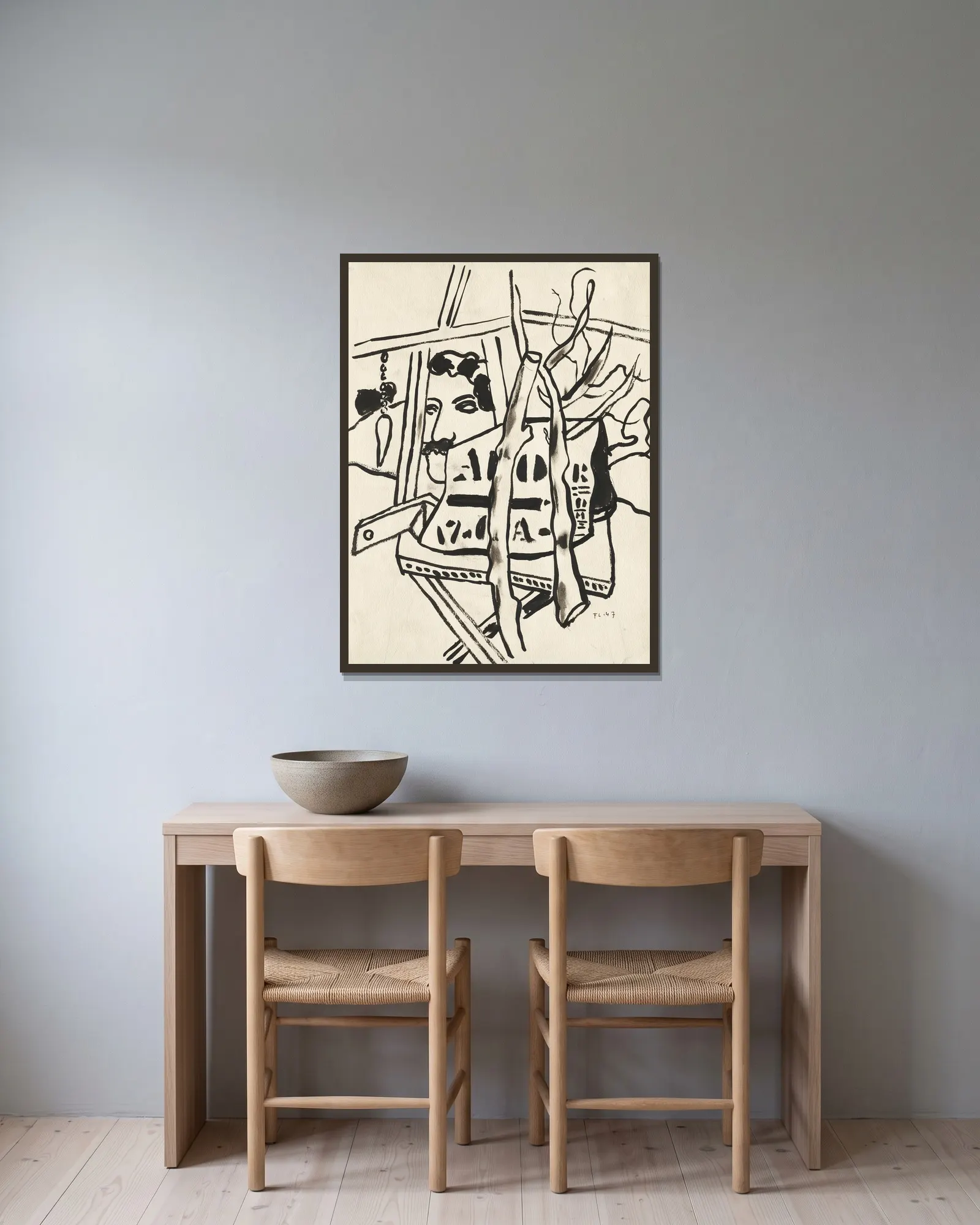 Dans le jardin av Fernand Léger inramad på en vägg