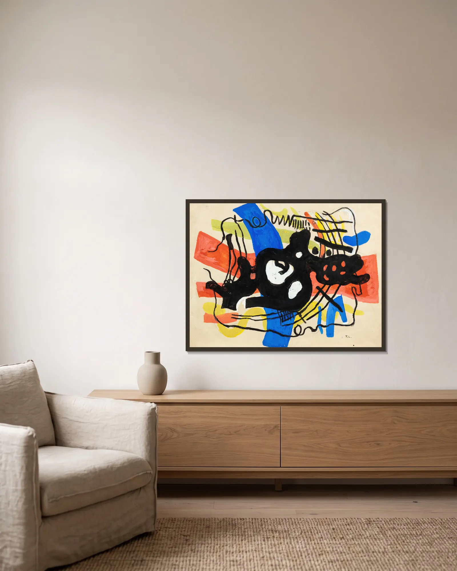 La racine noire av Fernand Léger inramad på en vägg