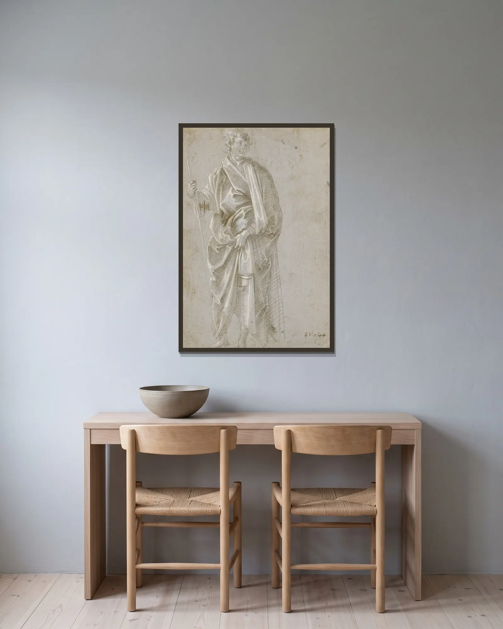 Standing Saint av Filippino Lippi inramad på en vägg
